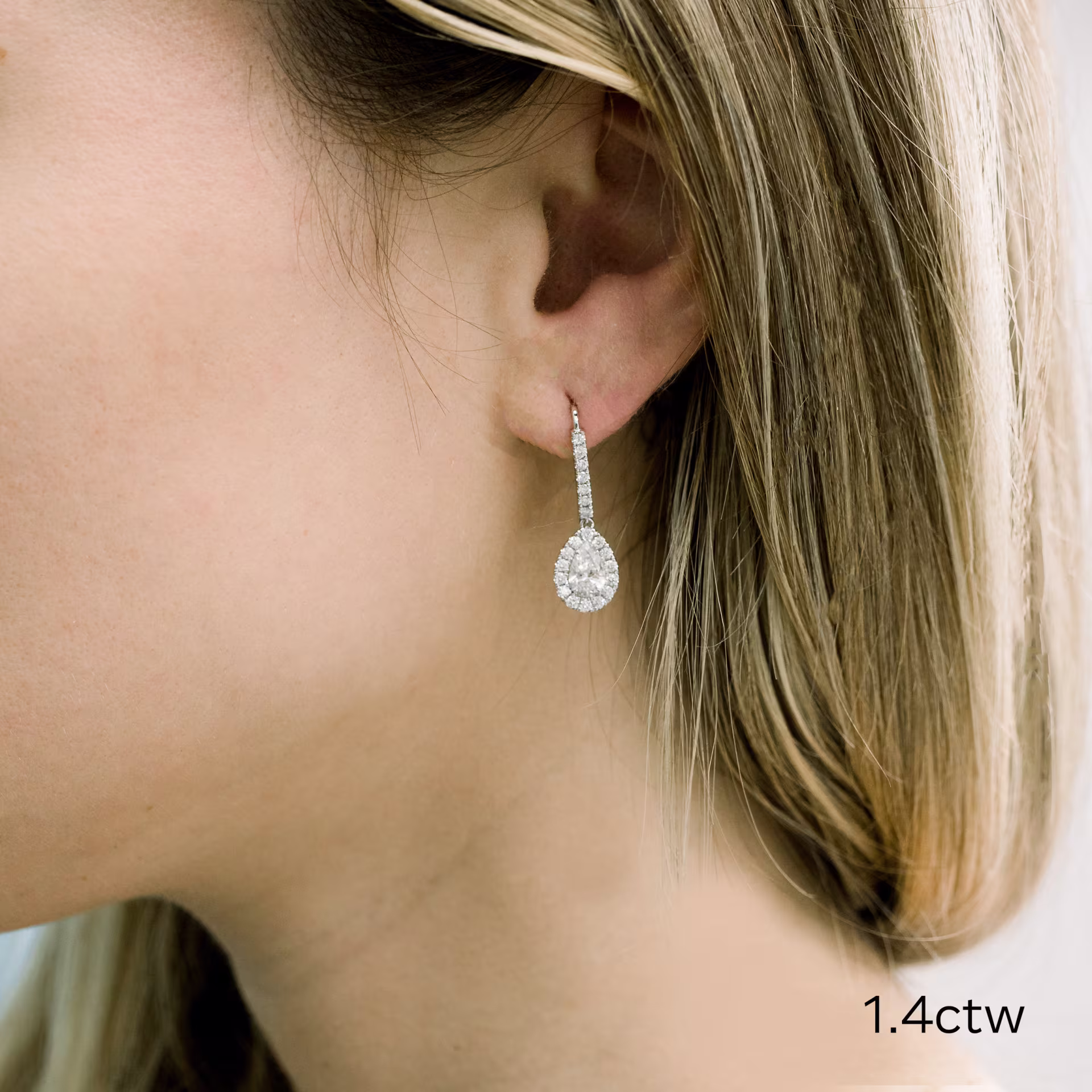 18k White Gold Heavenly Single Halo Fancy Earrings featuring Hand Selected 1.4 Carat Diamonds (Main View)