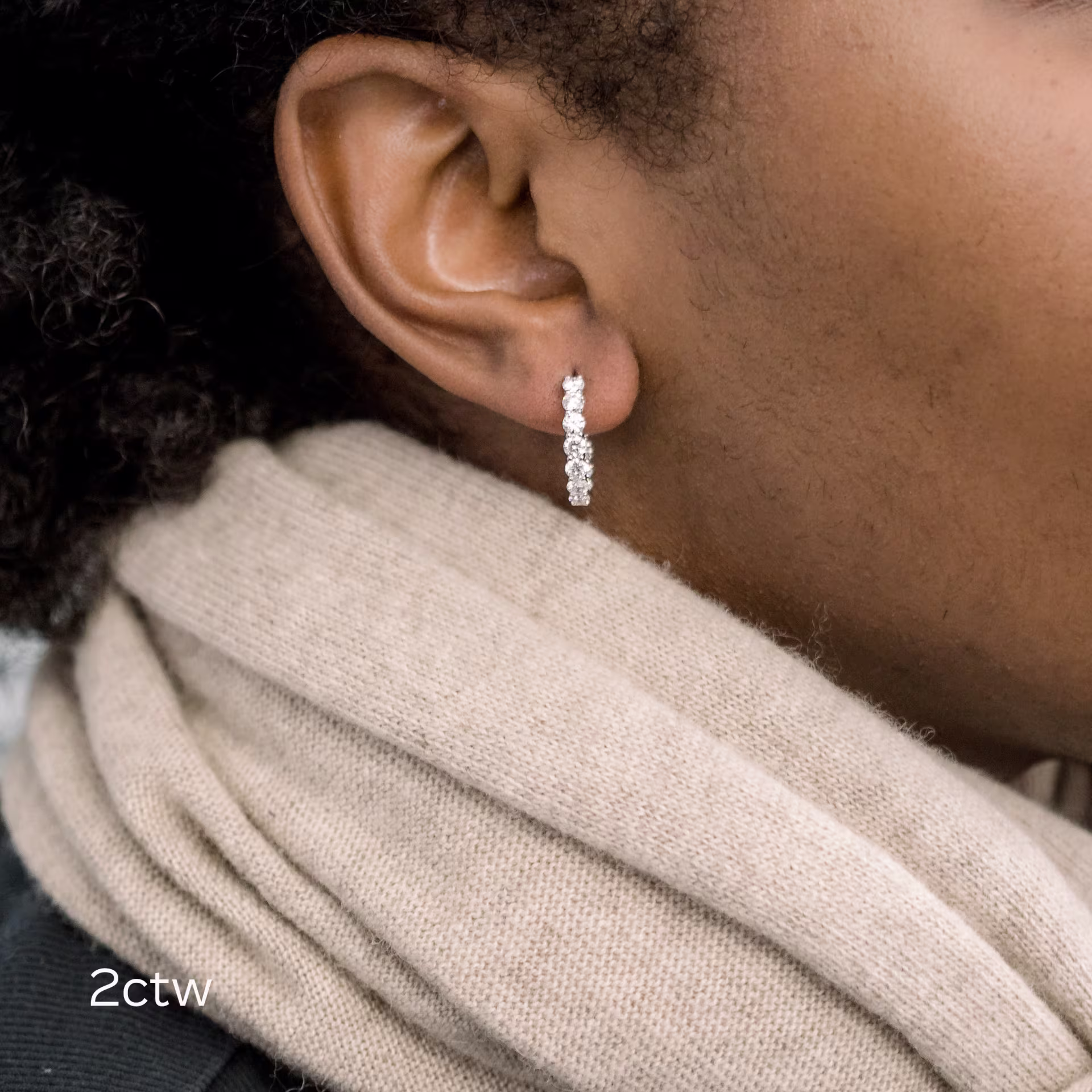 18k White Gold Prong-Set Huggie Hoop Earrings featuring 2.0 ct Round Brilliant Diamonds (Main View)