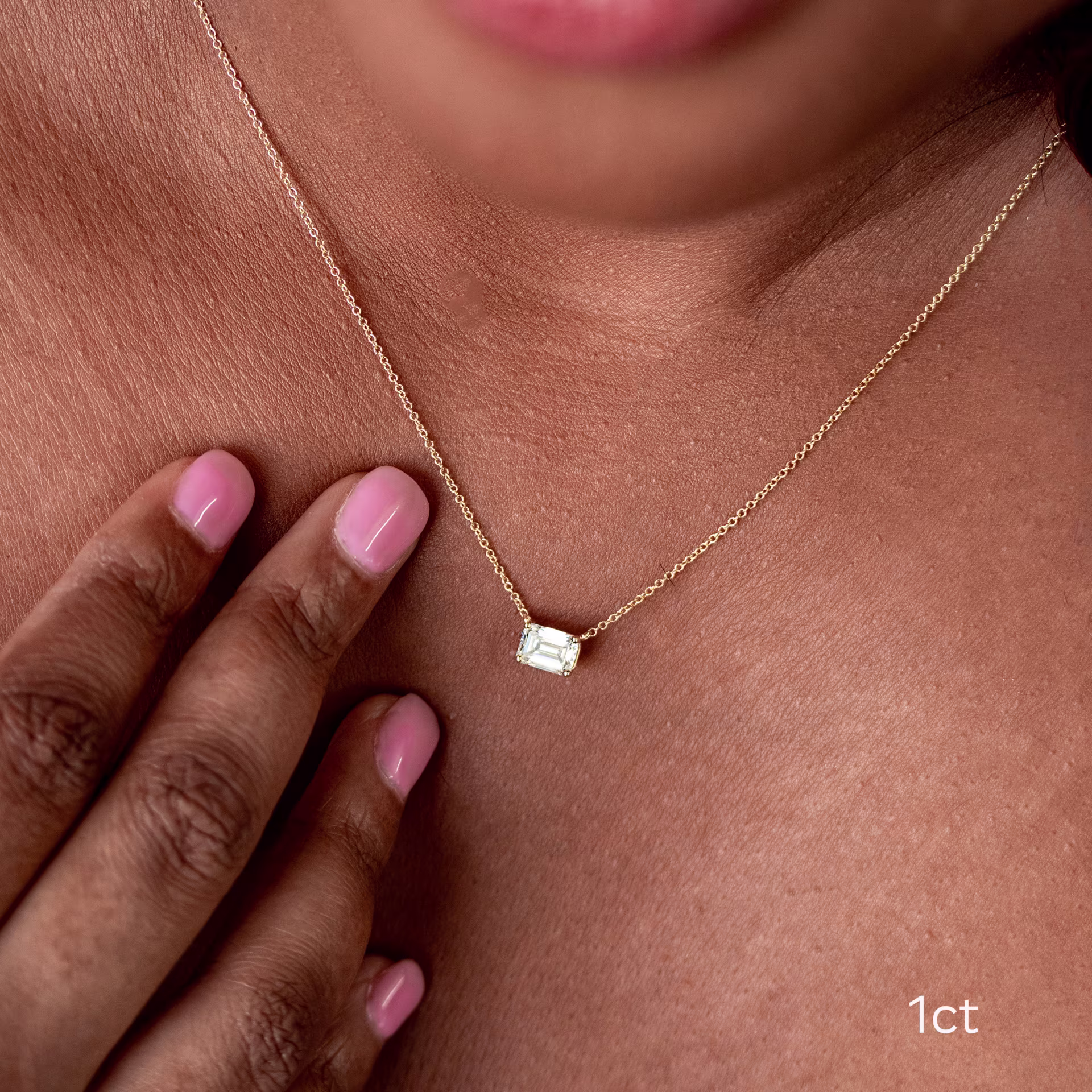 14k Yellow Gold East-West Emerald Cut Pendant featuring Exceptional Quality 1.0 Carat Lab Diamonds (Main View)