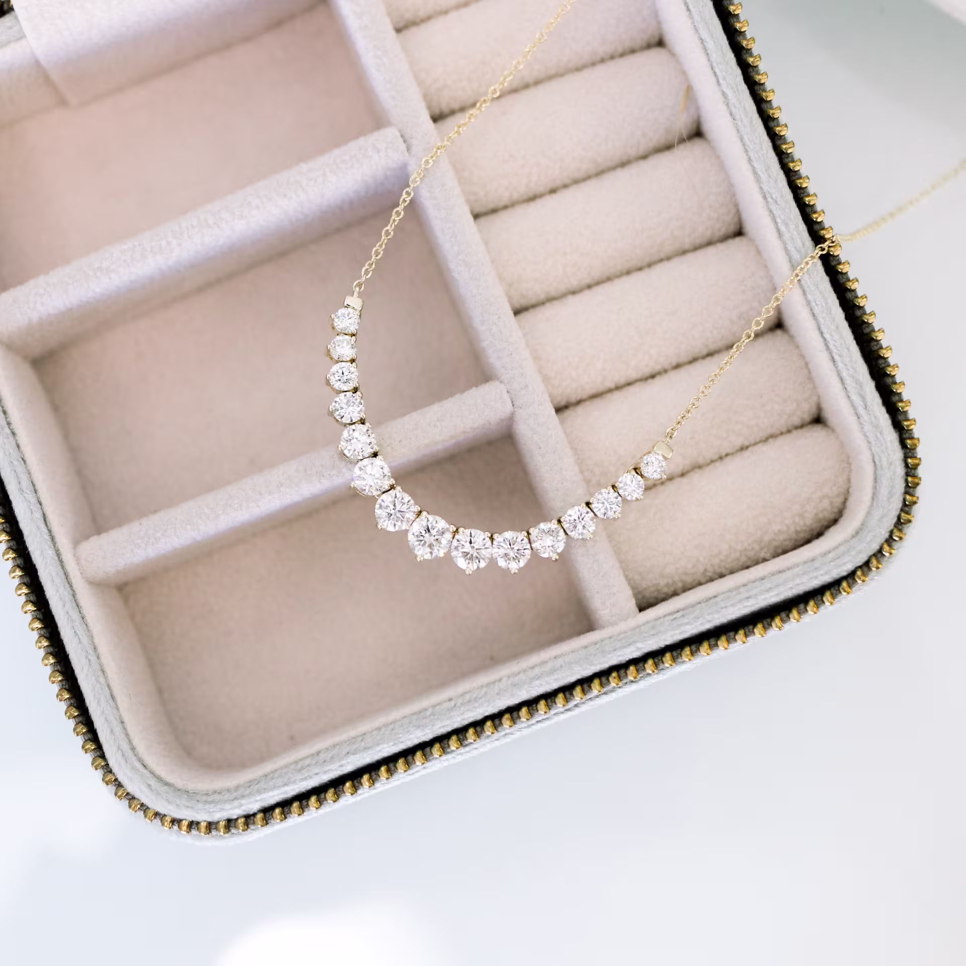 3.0 Carat Round Lab Diamonds Mini Riviera Choker in 14k Yellow Gold (Main View)