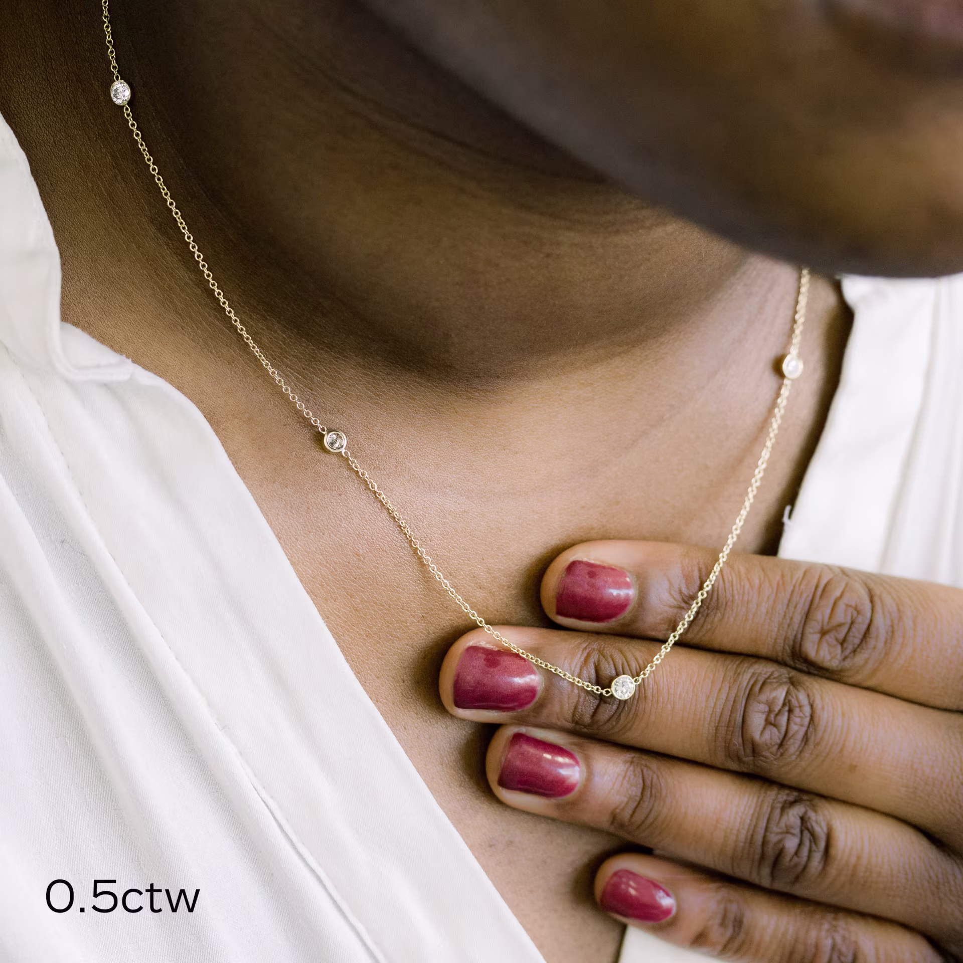 0.5 Carat Round Created Diamonds Five Bezel Floating Cosmopolitan Necklace in 18k Yellow Gold (Main View)