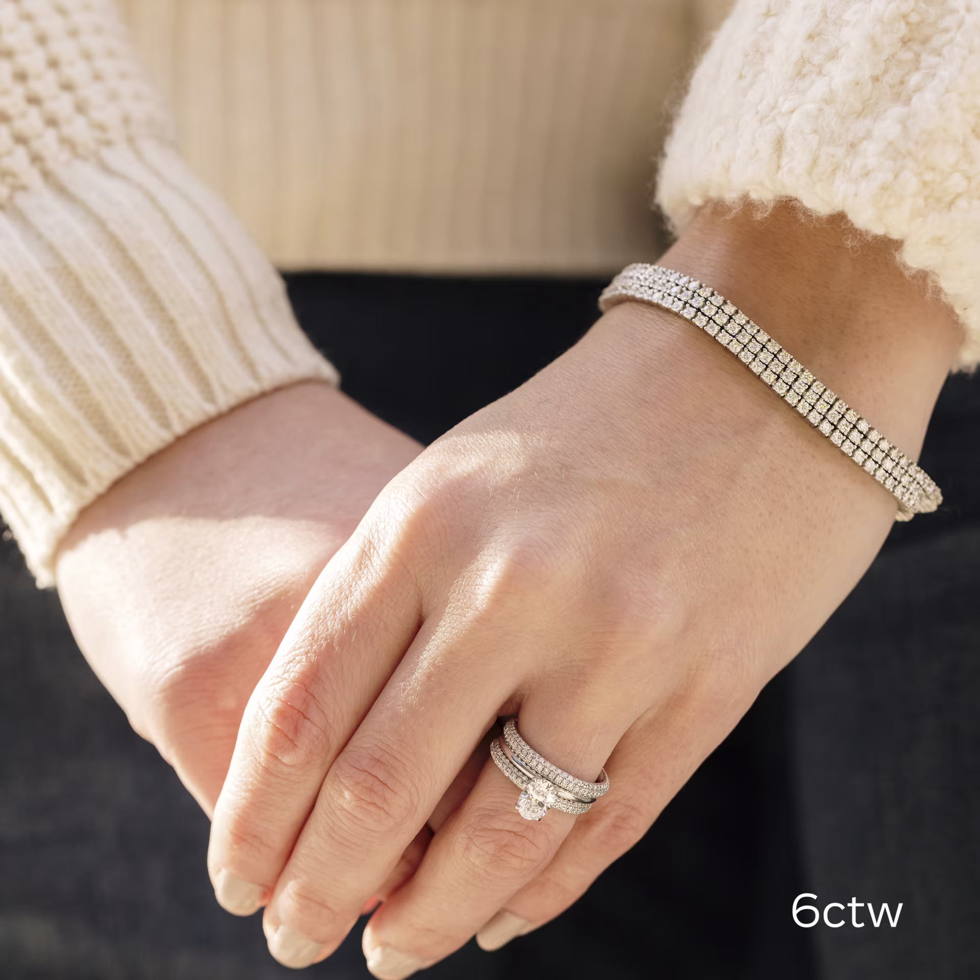 6.0 ct Round Lab Grown Diamonds Three Row Tennis Bracelet in 18 Karat White Gold (Main View)