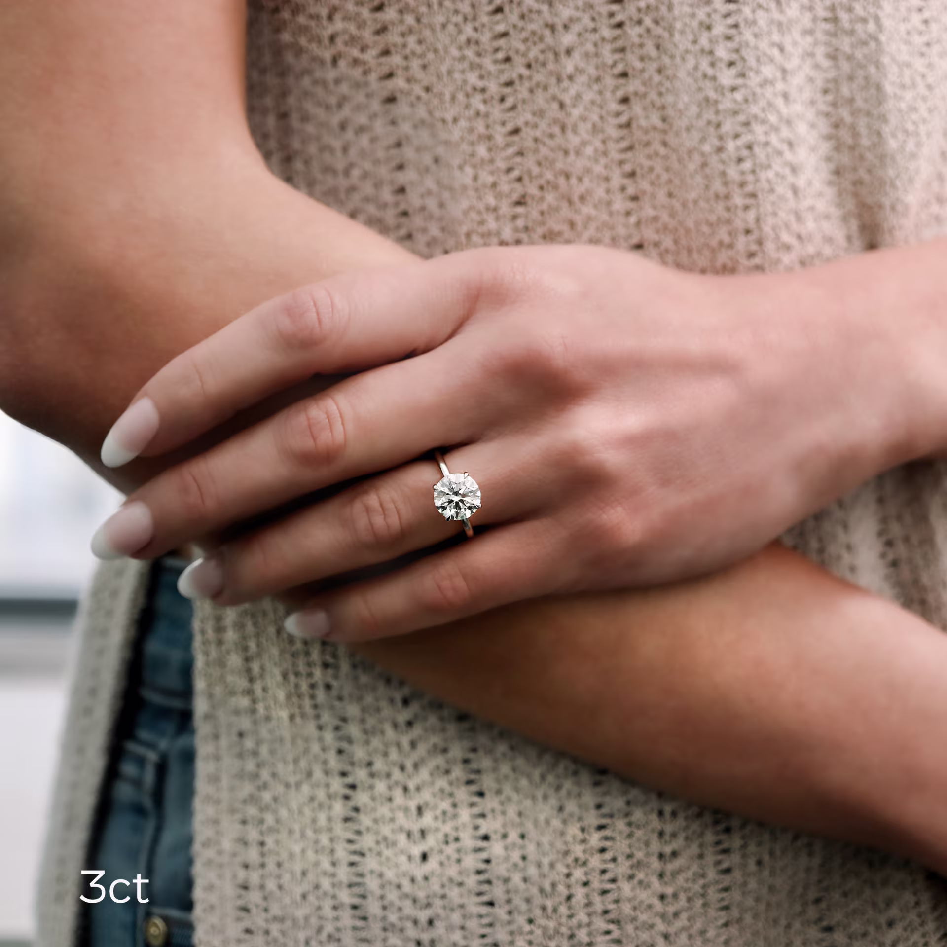 Platinum Round Petite Four Prong Solitaire featuring 3.0 ct Diamonds (Main View)