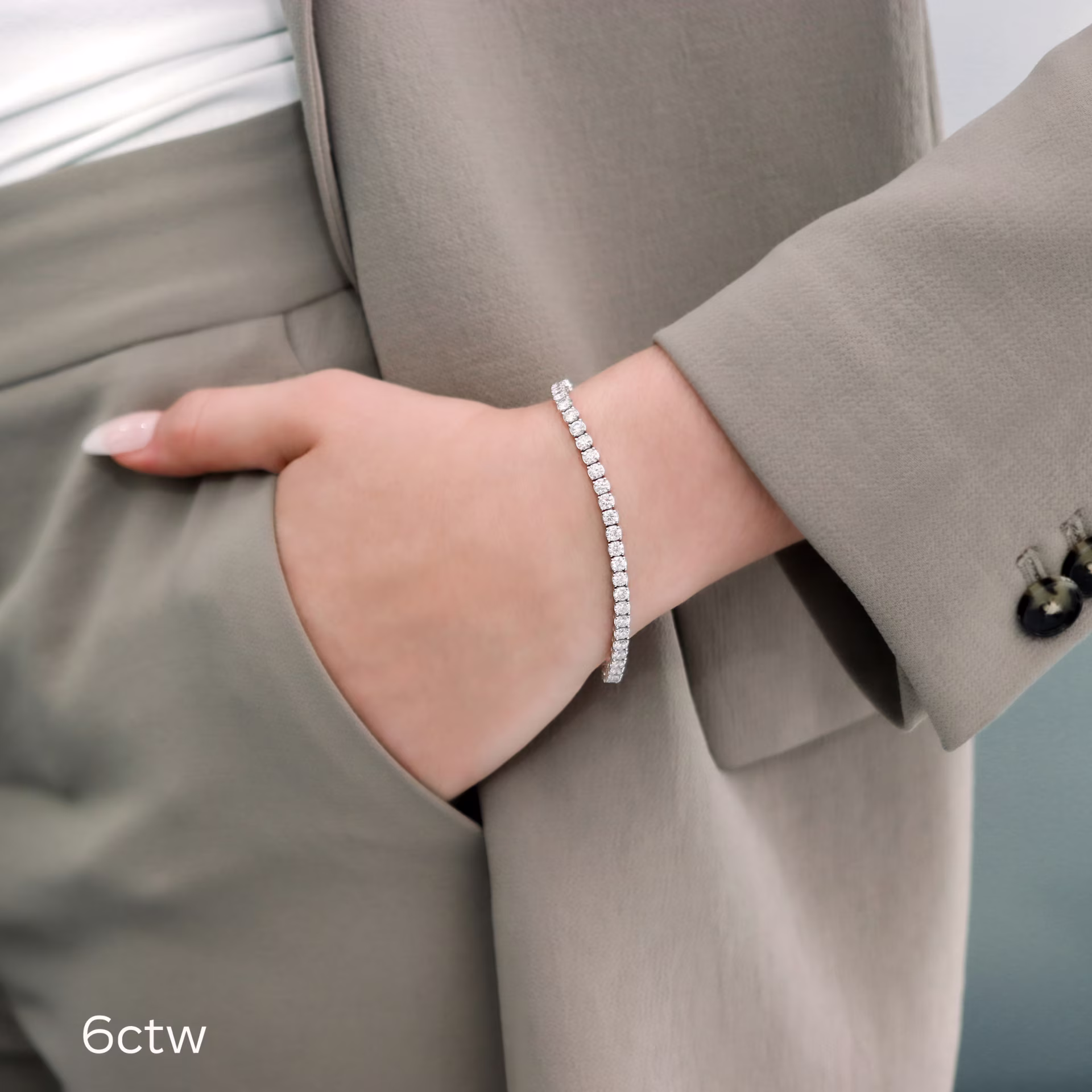 18k White Gold 6ctw Four Prong Round Diamond Tennis Bracelet in 18k White Gold featuring 6.0 Carat Round Diamonds (Main View)