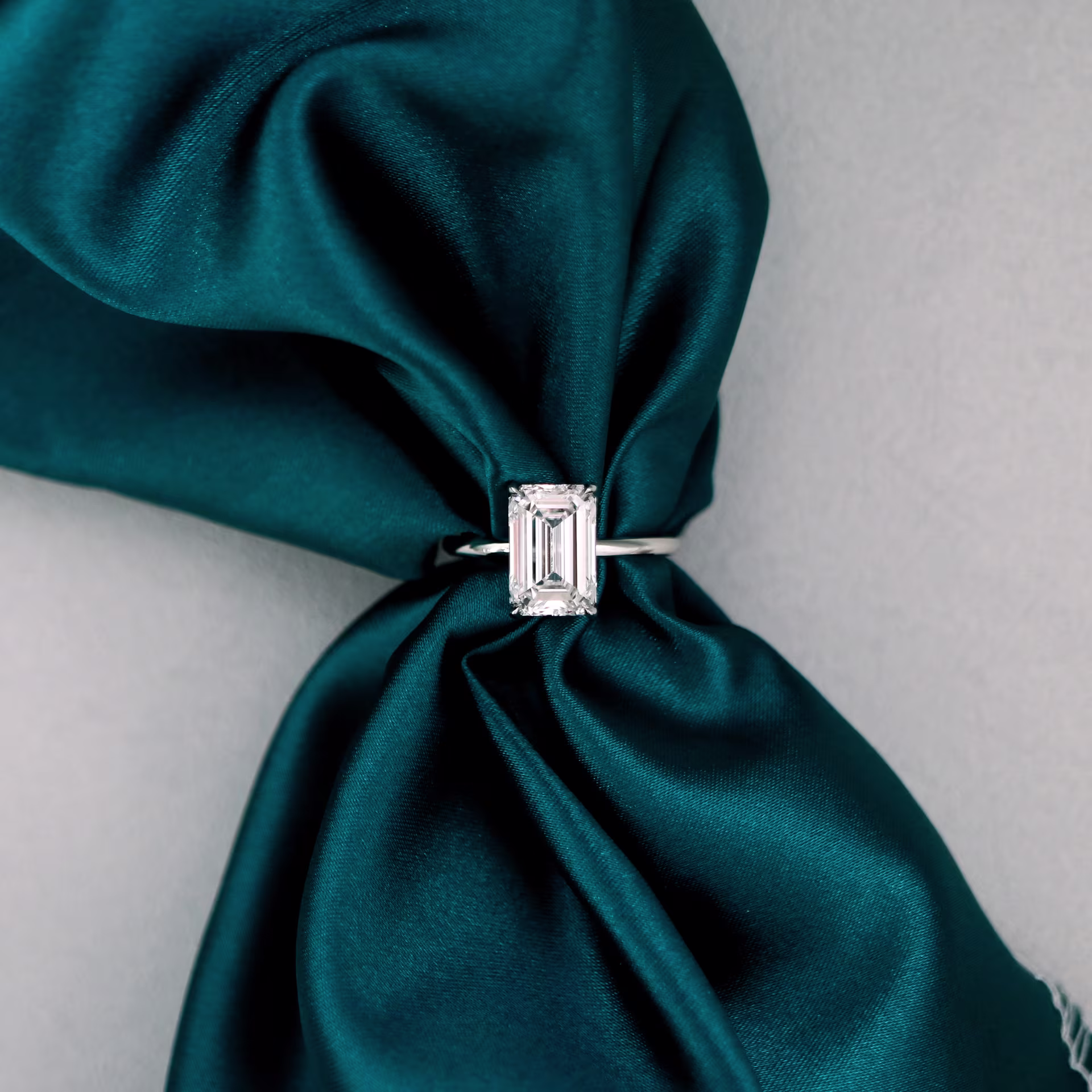 High Quality 3.75 ct Lab Diamonds Emerald Petite Four Prong Solitaire in Platinum (Main View)