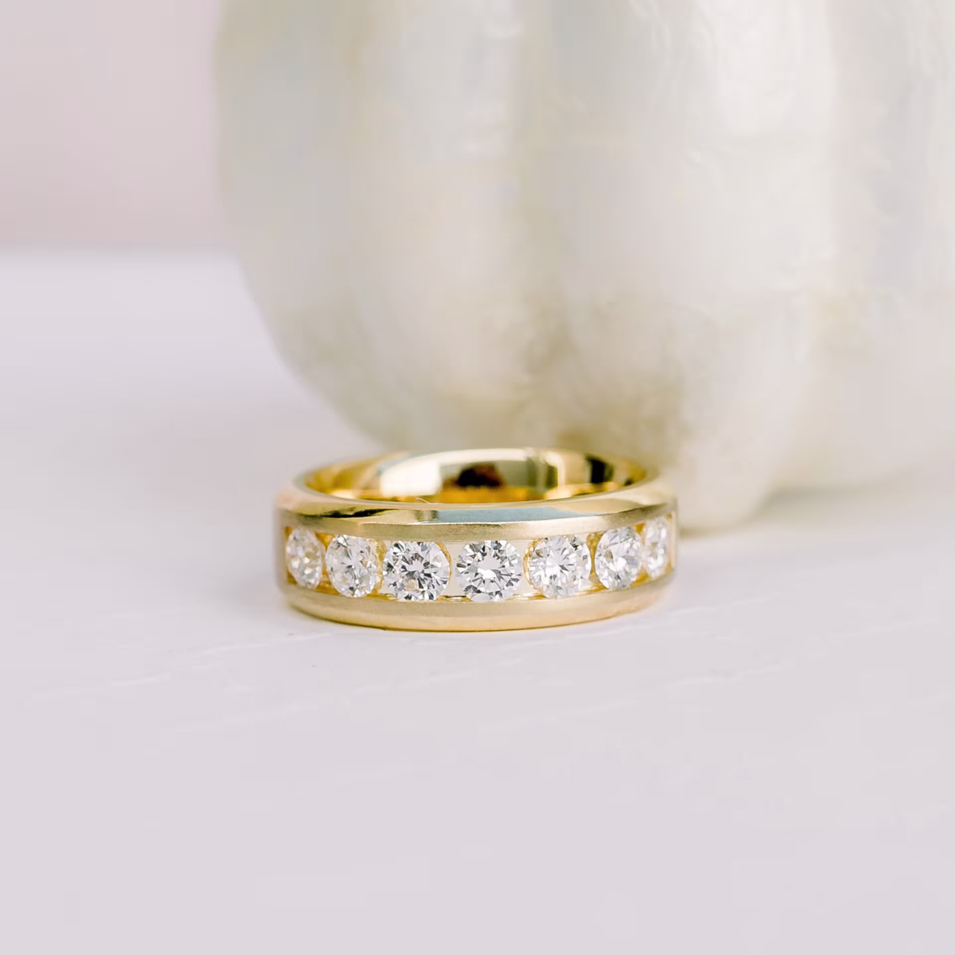 18kt Yellow Gold Matte Beveled Channel Round Seven Stone featuring 1.4 ct Lab Diamonds (Main View)
