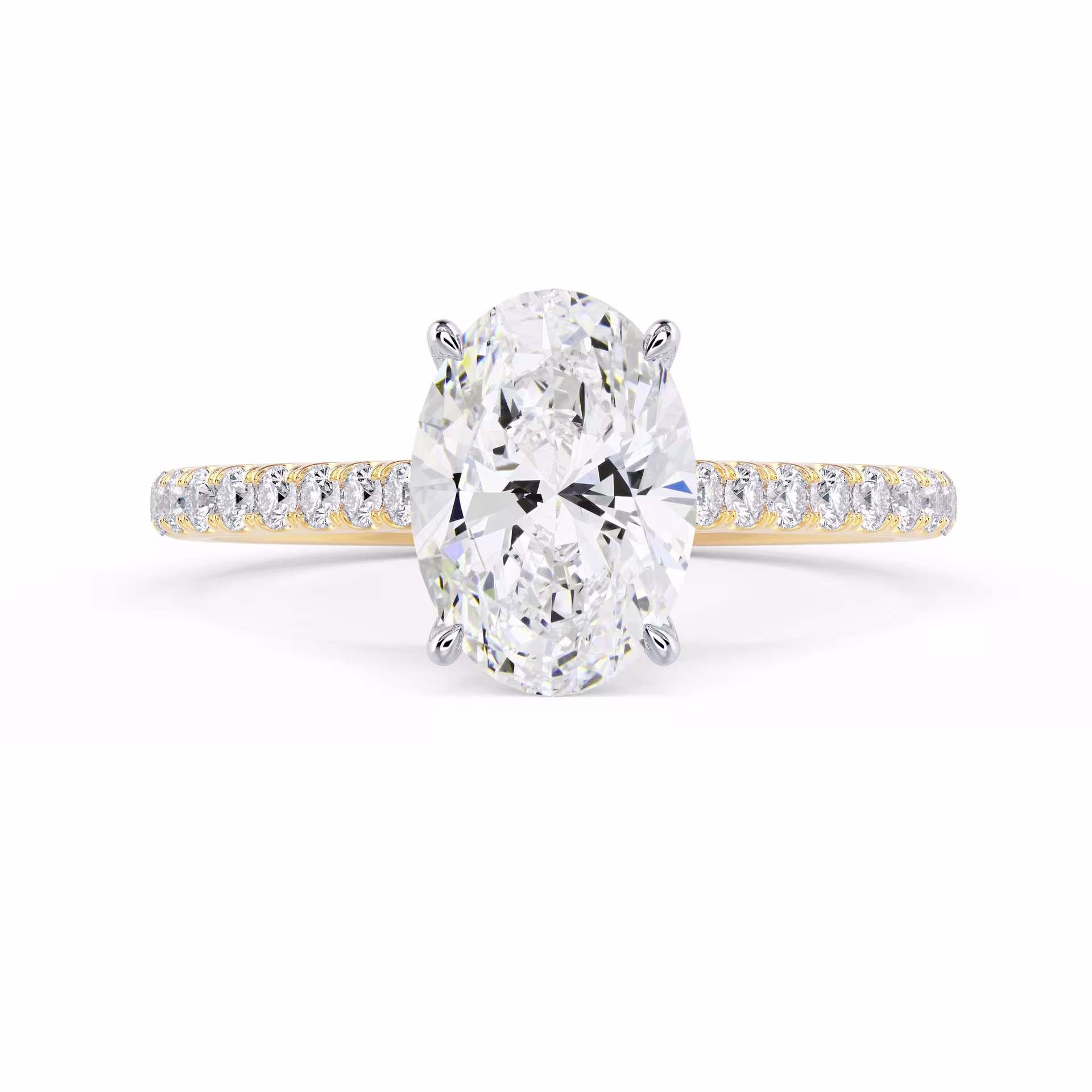 2.0 ctw Lab Diamonds Oval Cathedral Pavé Diamond Engagement Ring in Platinum & Yellow Gold (Main View)