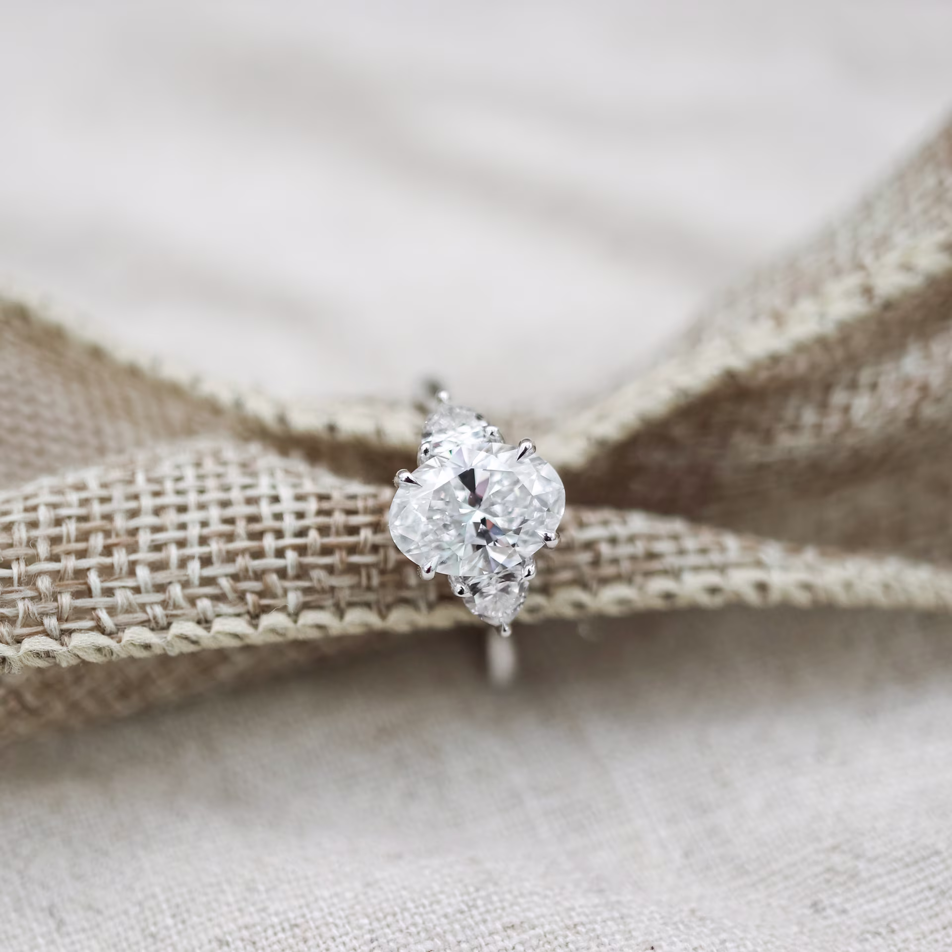 2.0 Carat Lab Grown Diamonds Oval and Trillion Setting in White Gold (Main View)