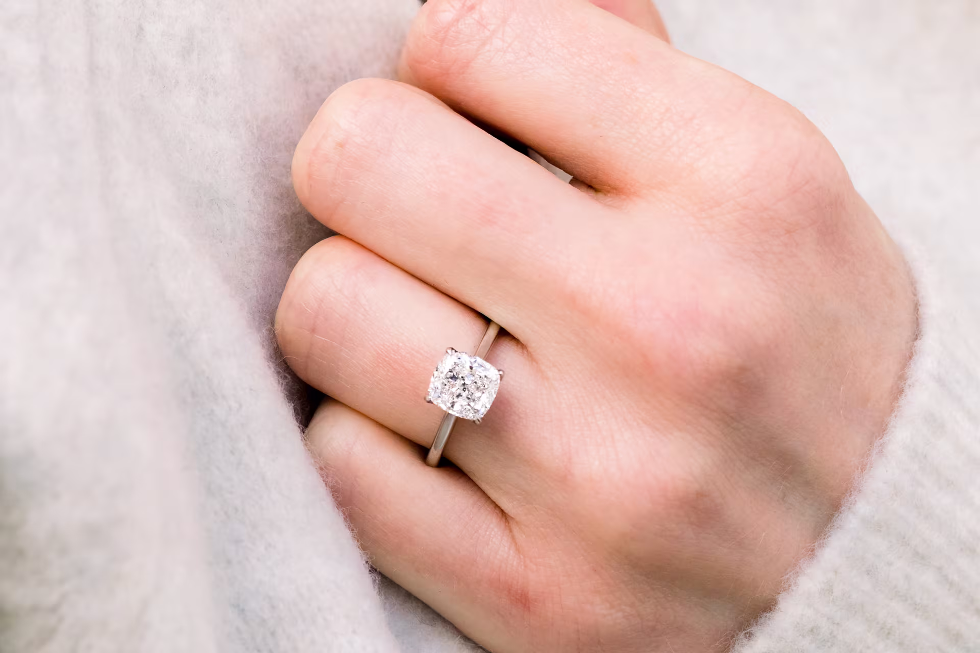 Floral Basket Solitaire Diamond Engagement Ring featuring Lab Diamonds (Profile View)