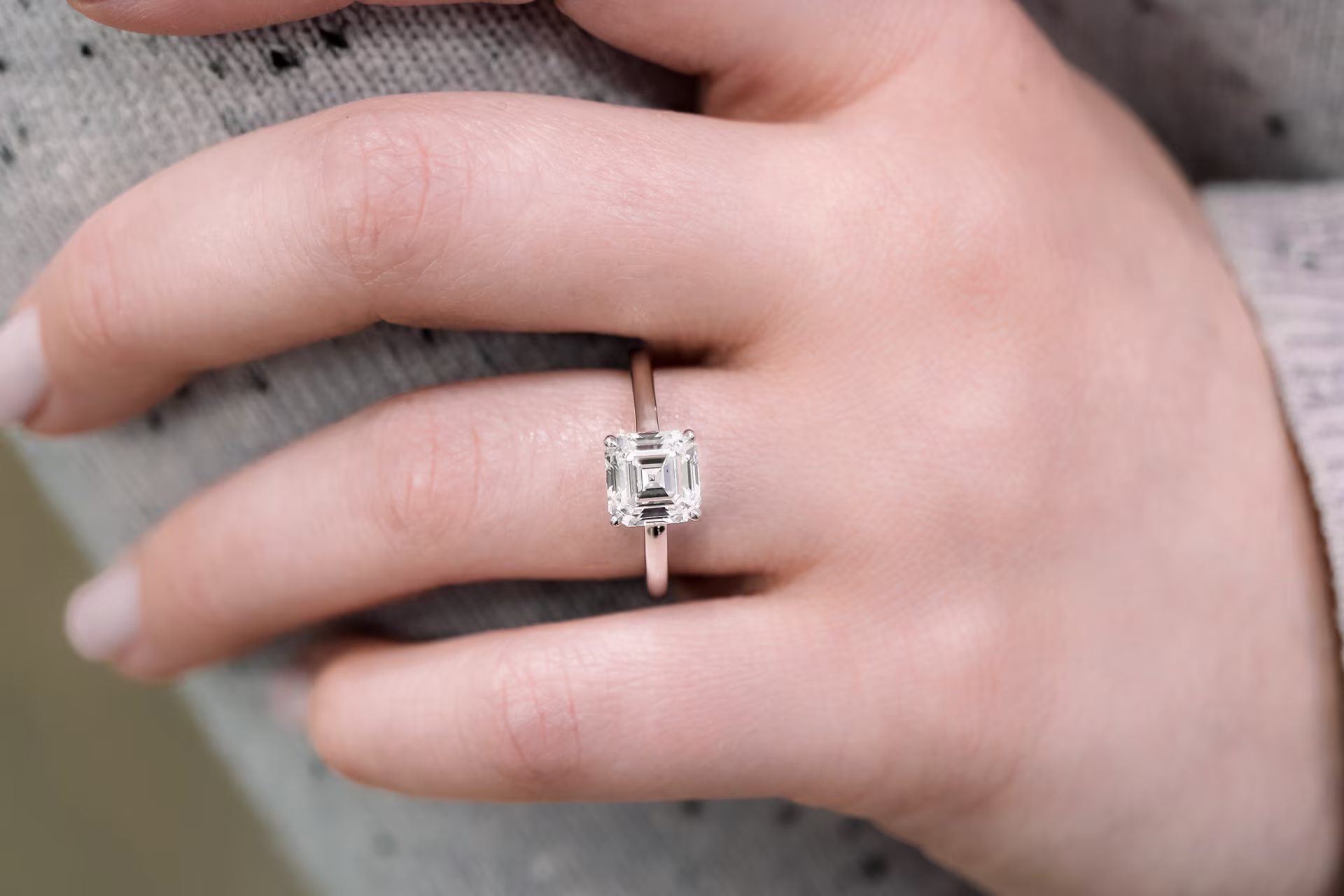 Asscher Cathedral Solitaire featuring Lab Diamonds (Profile View)