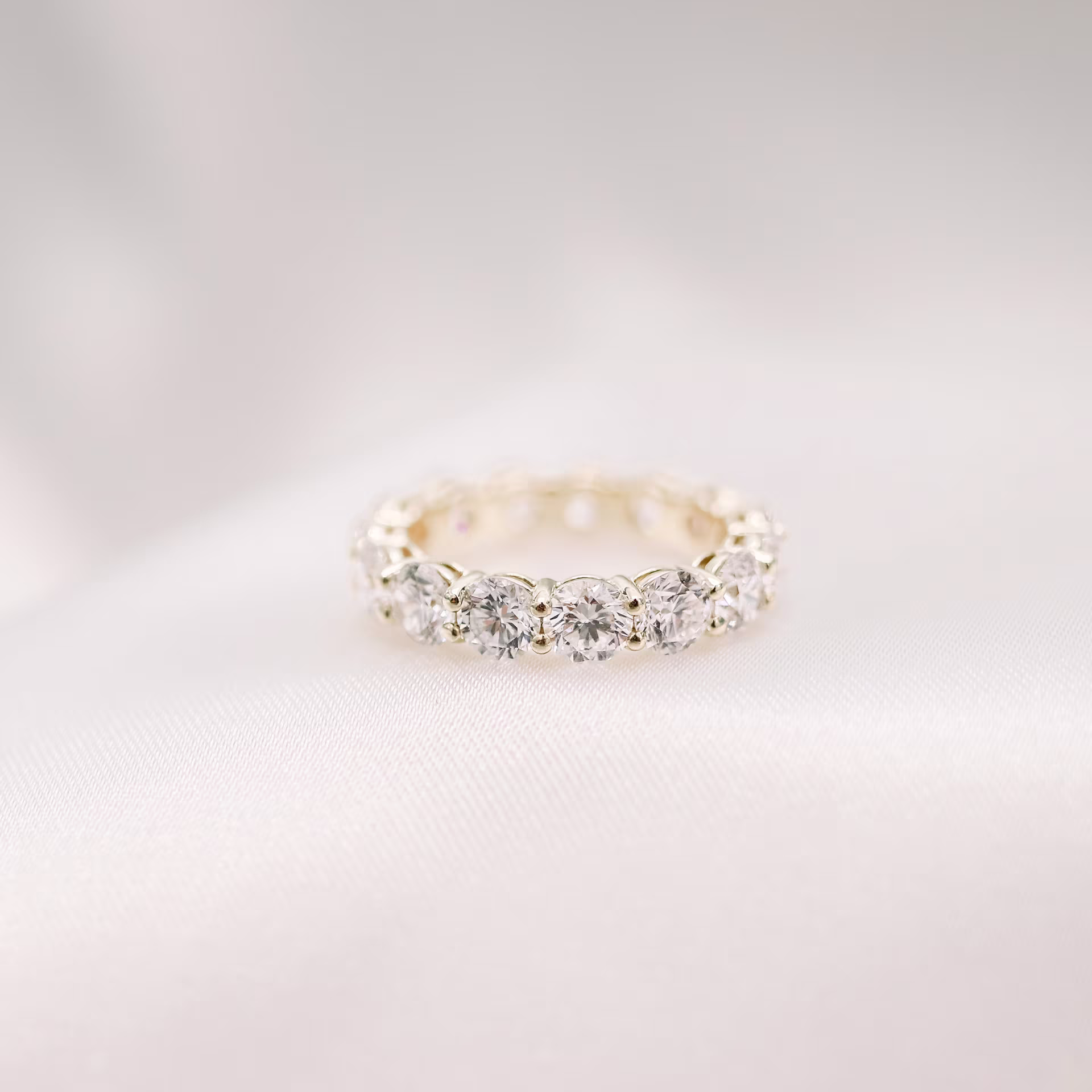 14k Yellow Gold Prong Set Eternity Band featuring High Quality 4.0 Carat Round Brilliant Lab Grown Diamonds (Main View)
