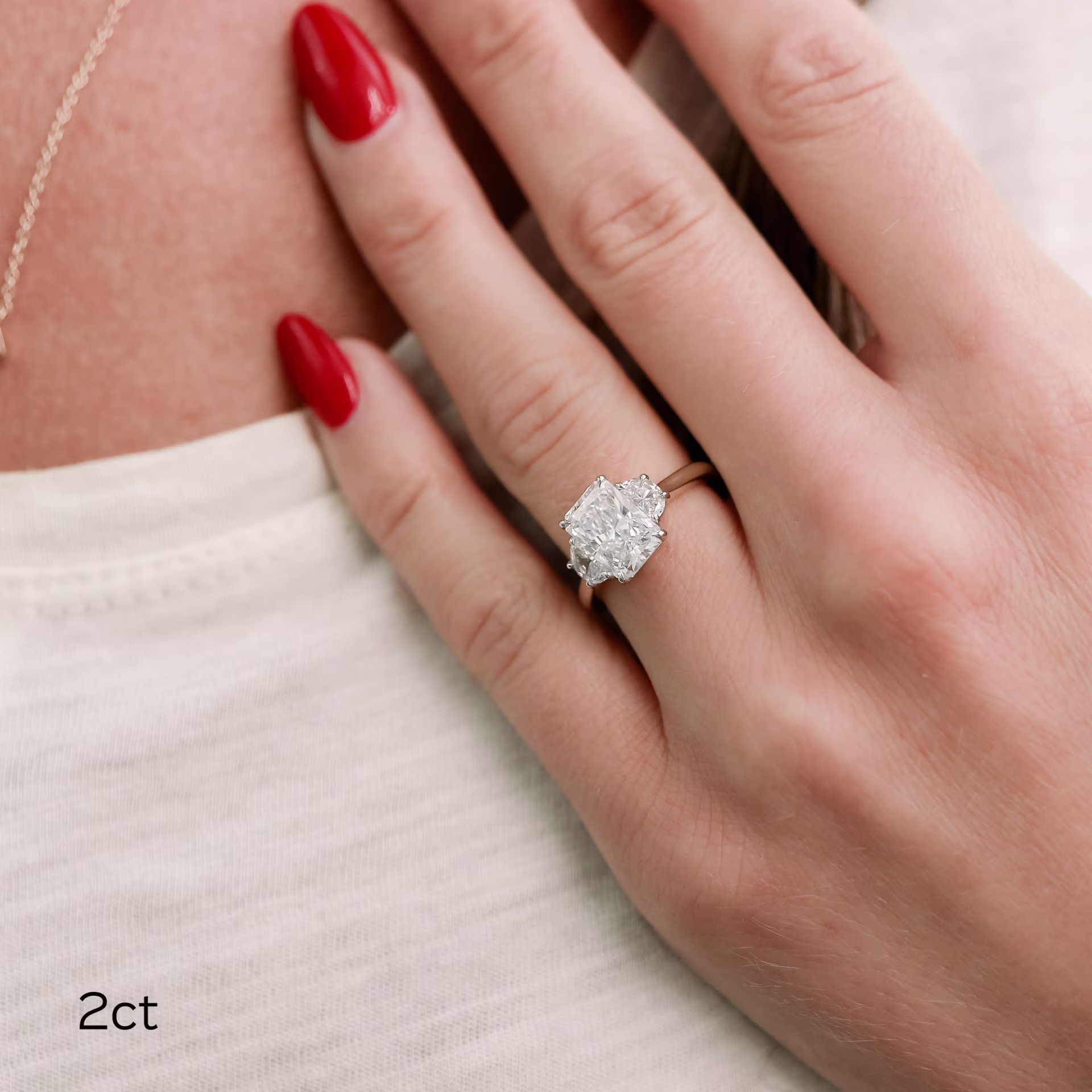 2.0 ct Lab Grown Diamonds Radiant and Half Moon Diamond Engagement Ring in Platinum & Yellow Gold ()