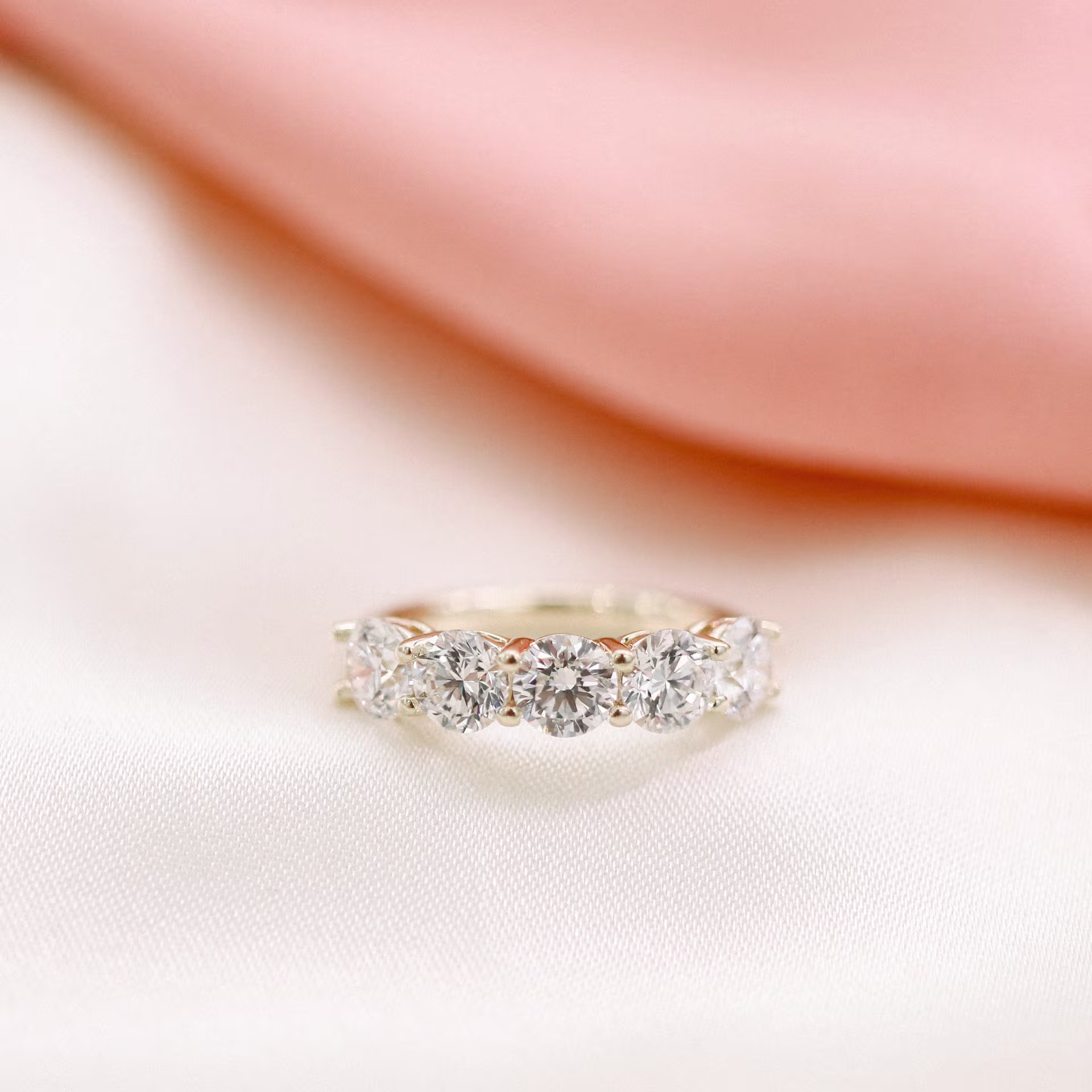 14k Yellow Gold Prong Set Five Stone featuring 2.0 Carat Round Lab Diamonds (Main View)