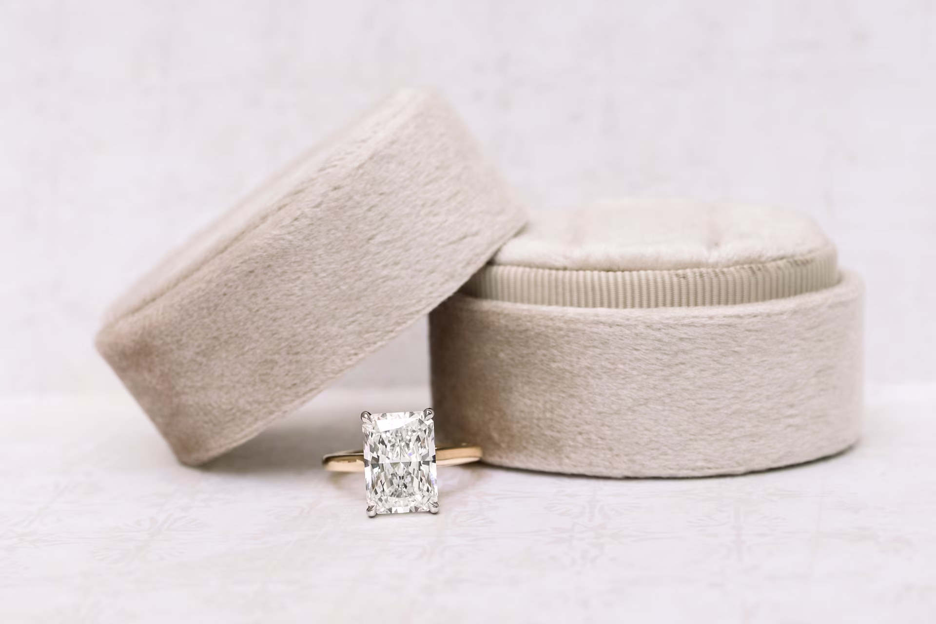 Radiant Cathedral Solitaire Diamond Engagement Ring featuring Diamonds (Profile View)