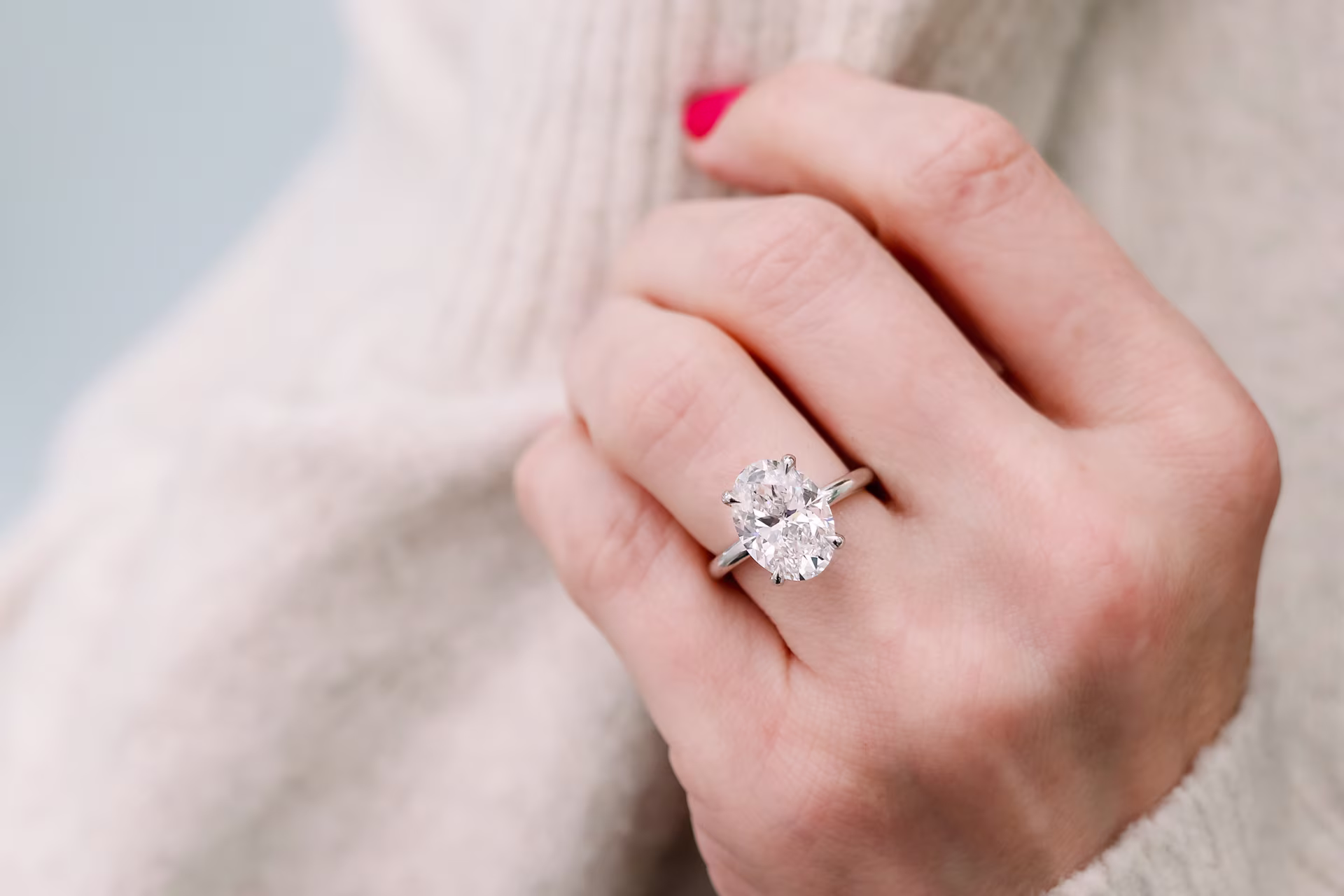 Oval Classic Four Prong Solitaire featuring Lab Diamonds (Profile View)