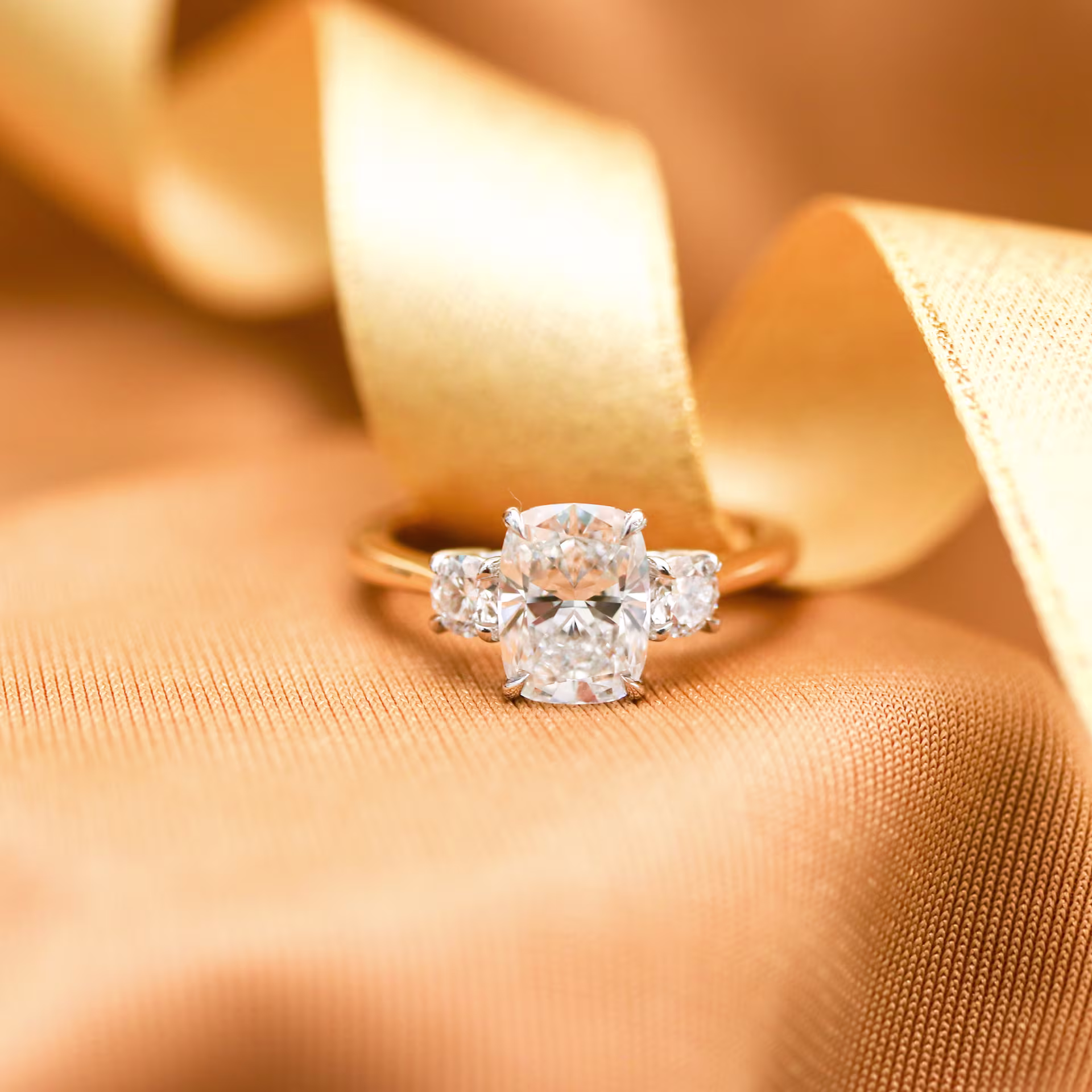 2.0 ctw Lab Diamonds set in Platinum & Yellow Gold Cushion and Round Diamond Engagement Ring (Main View)