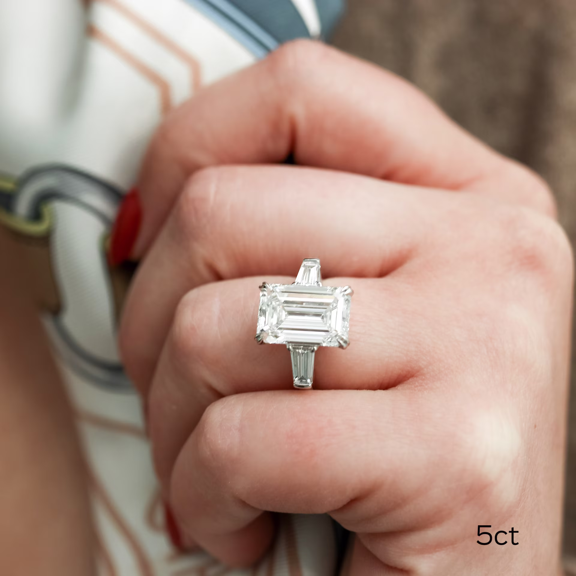 5.0 ct Diamonds Emerald and Baguette Diamond Engagement Ring in Platinum (Main View)