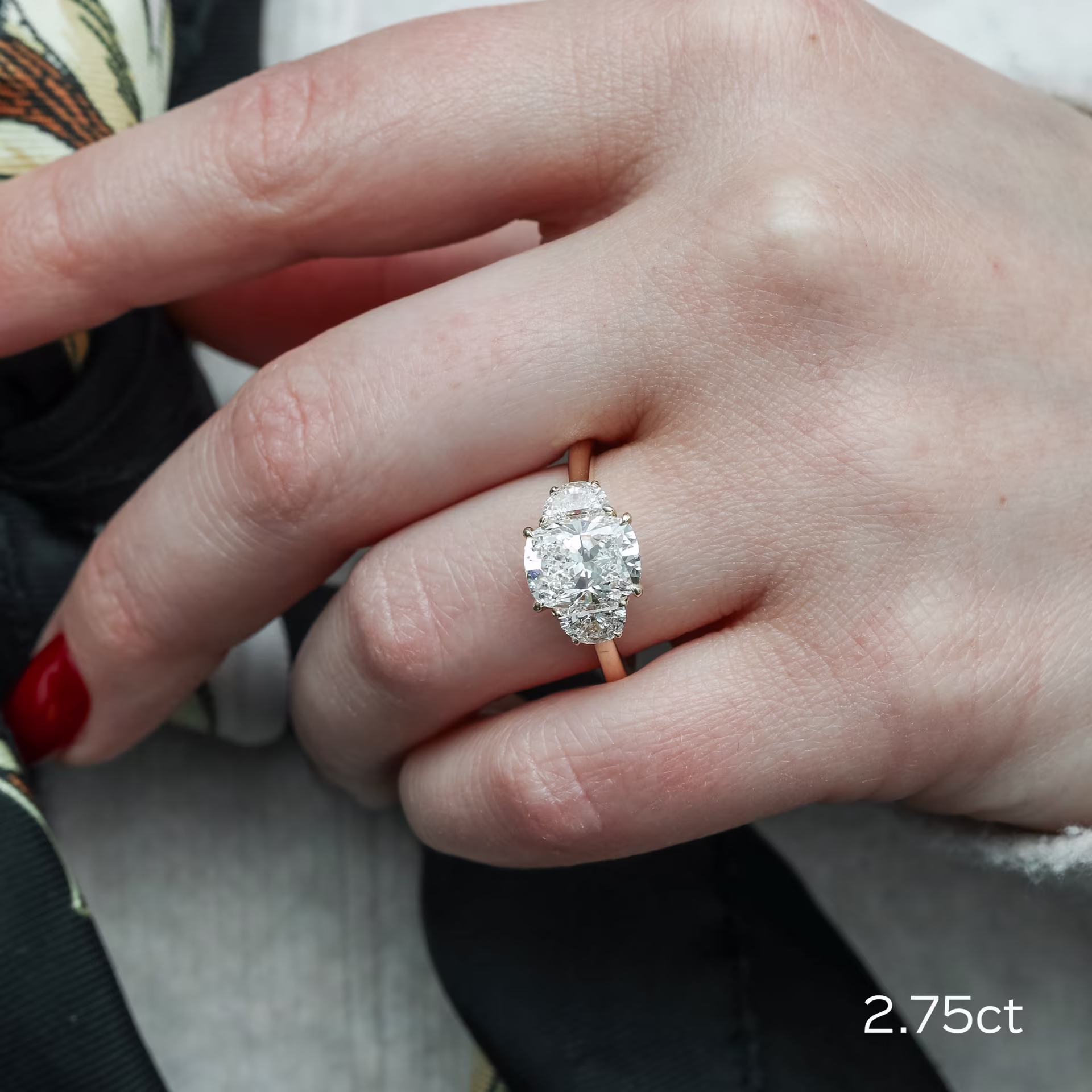 Yellow Gold Cushion and Half Moon Diamond Engagement Ring featuring 2.75 ct Diamonds (Main View)