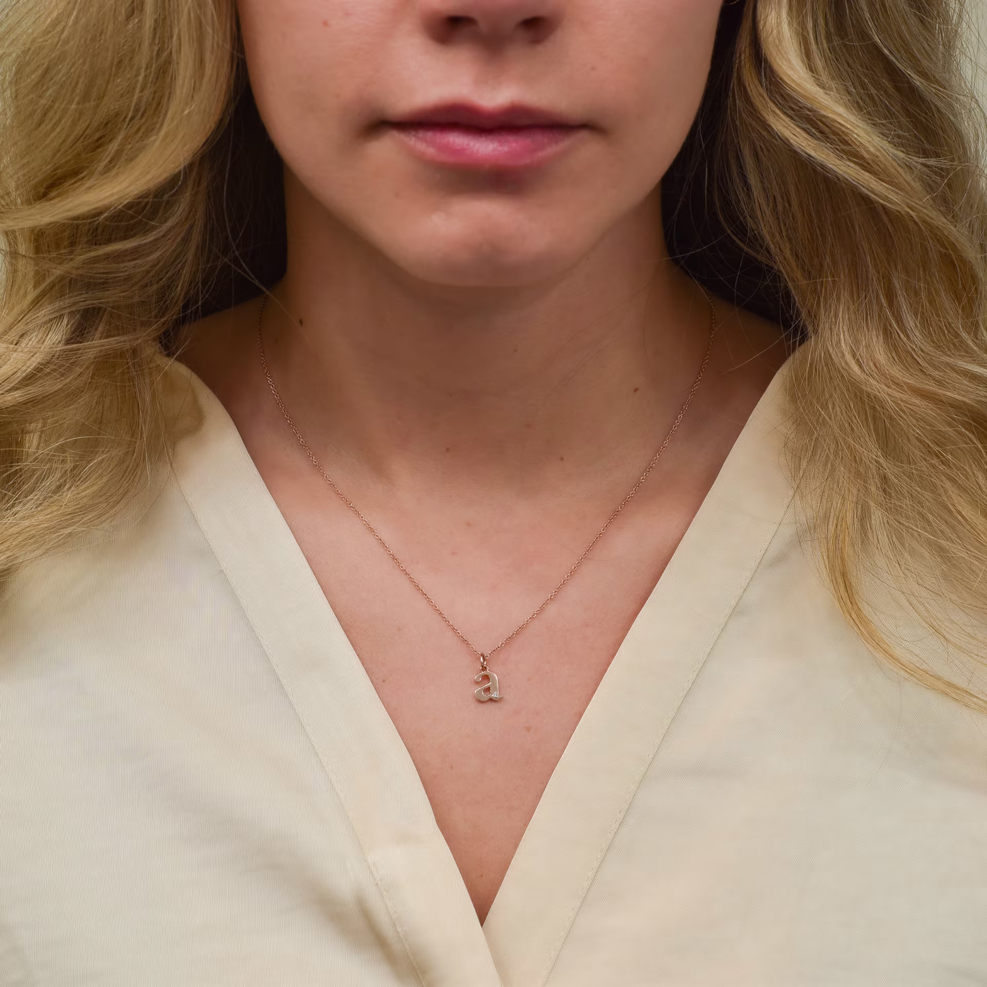 High Quality Round Brilliant Diamonds set in 14k Yellow Gold Single Stone Letter Pendant (Main View)