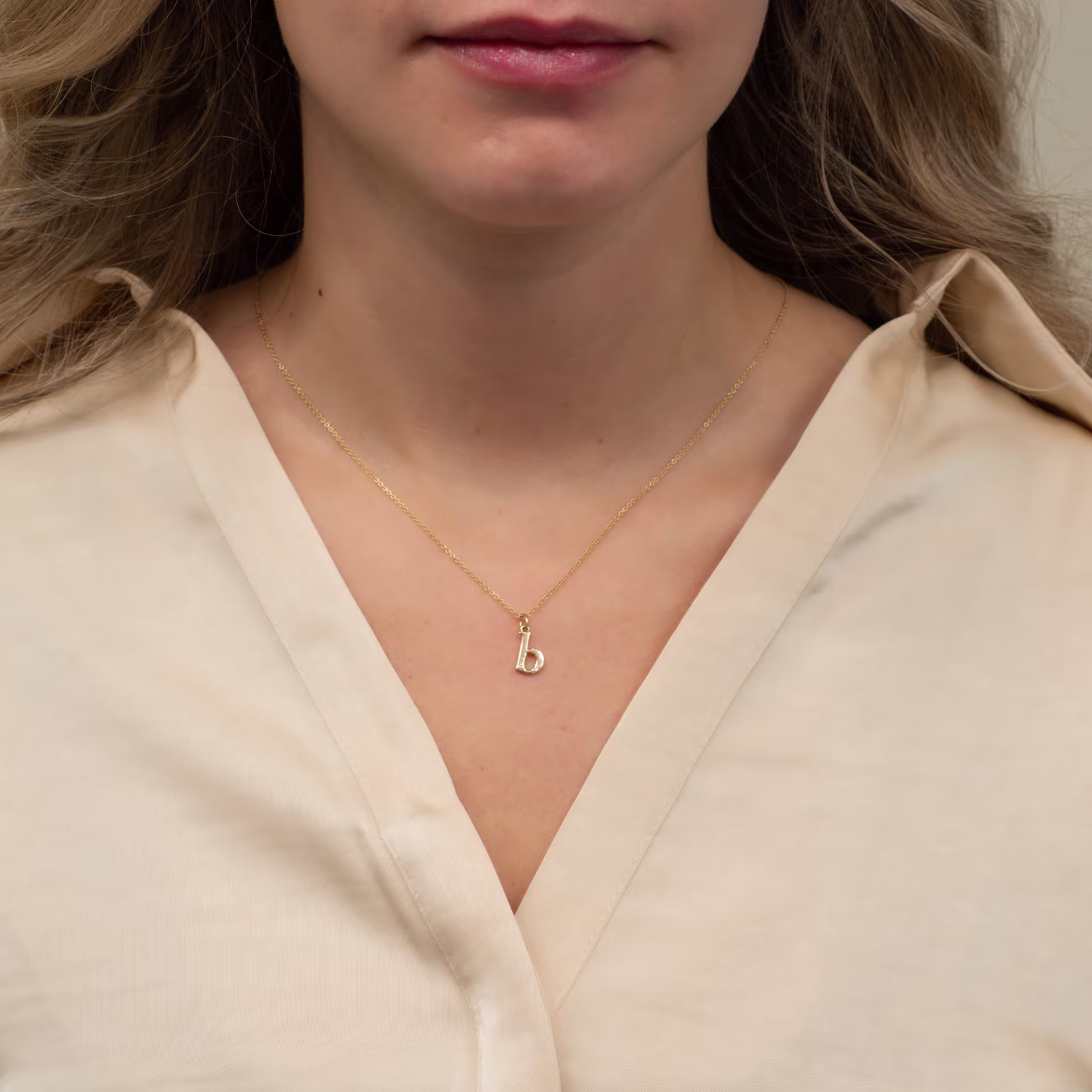 Round Lab Diamonds set in 14k Yellow Gold Single Diamond Lowercase Letter Pendant | Timeless & Custom in 14k Yellow Gold (Main View)