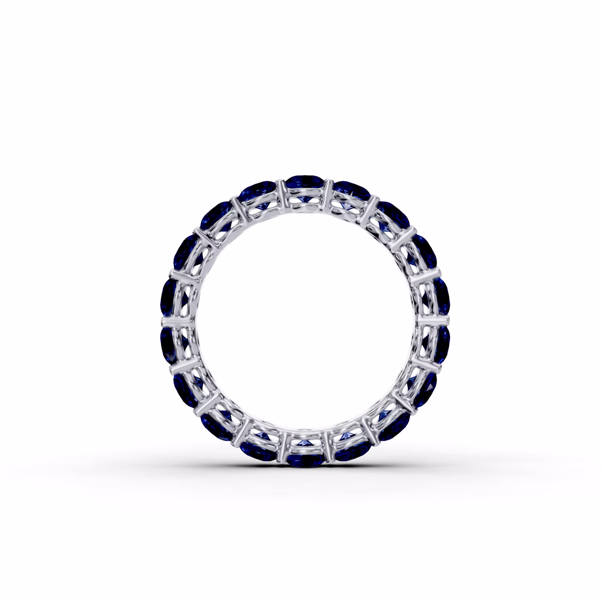 Platinum 3ctw Round Sapphire Prong Set Eternity Band in Platinum (Profile View)