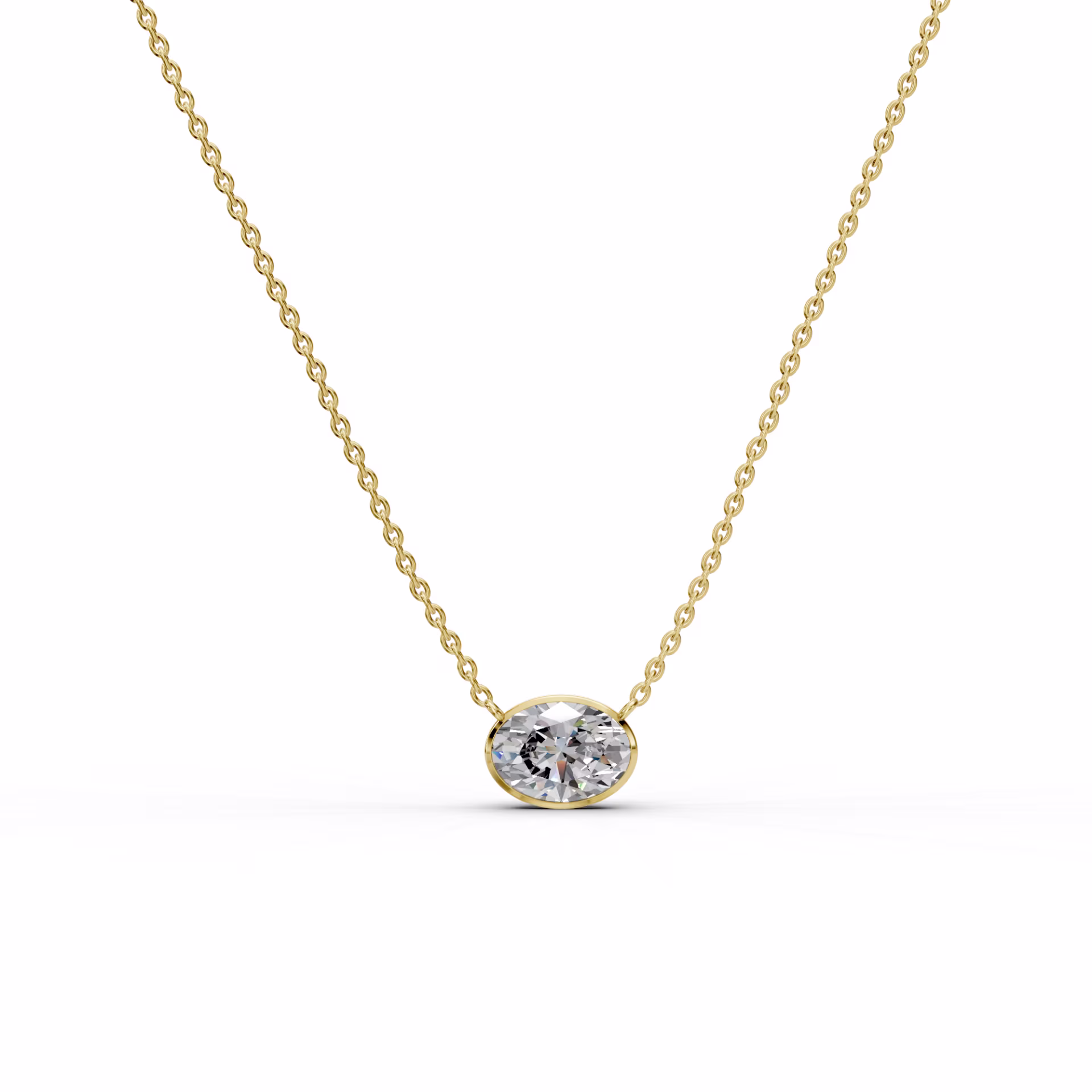 1.5 Carat Round Diamonds set in 14k Yellow Gold Oval Floating Bezel Pendant (Main View)