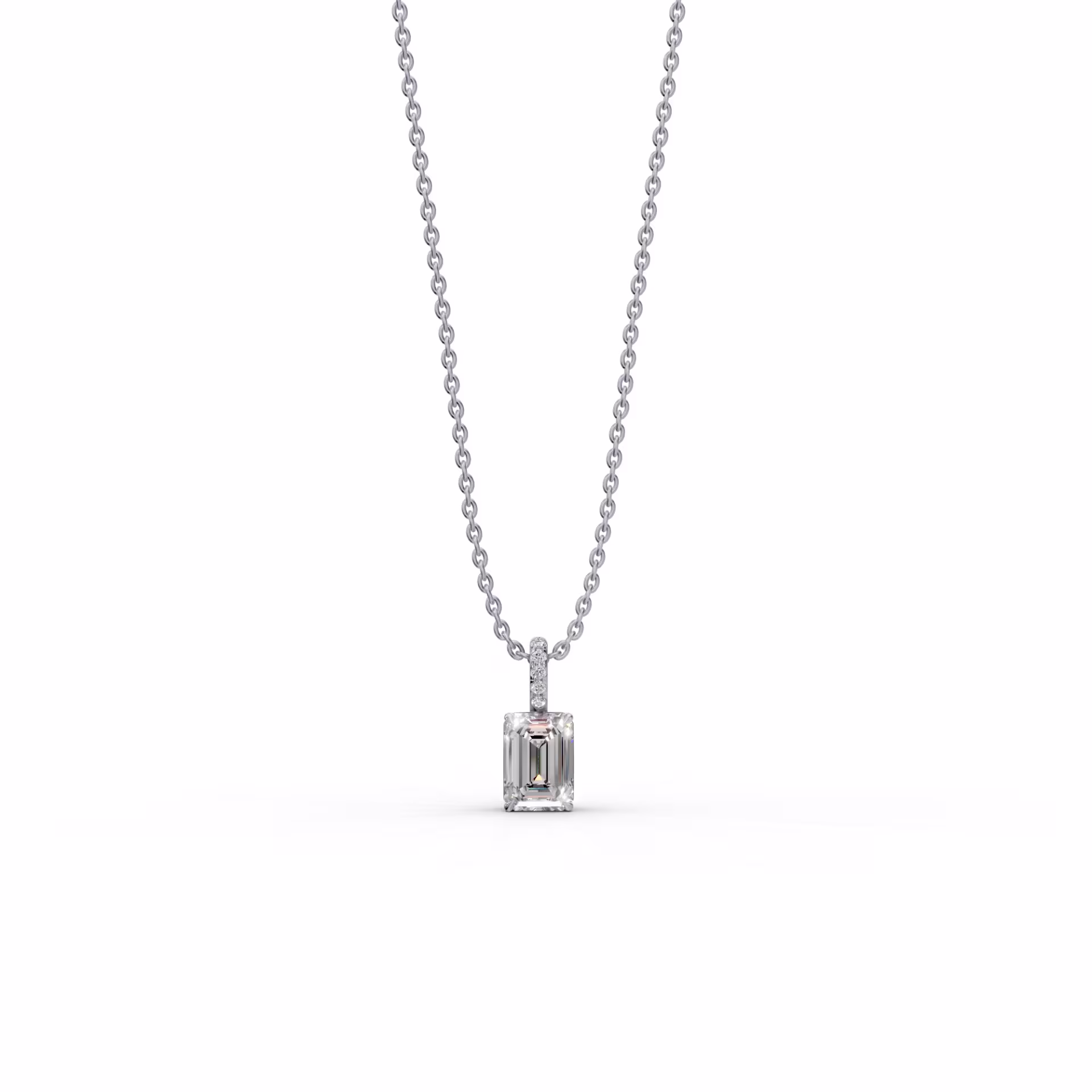 18 Karat White Gold 1.55ctw Emerald Cut Diamond Pendant with Pave Diamond Bail in 18k White Gold featuring 1.55 Carat Lab Diamonds (Main View)