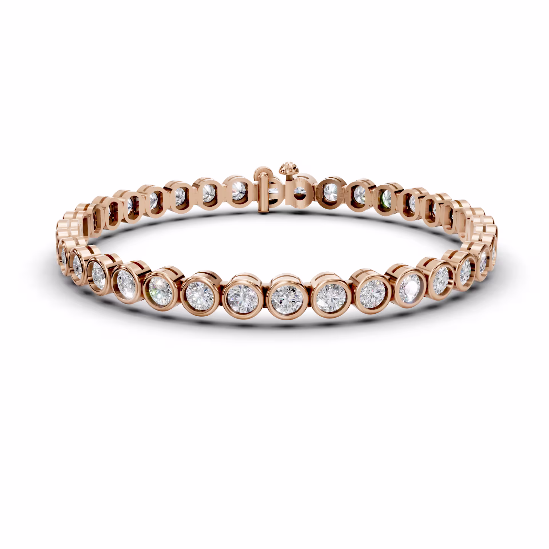 14 Karat Rose Gold 6ctw Round Diamond Bezel Tennis Bracelet | Elegant & Timeless in 14k Rose Gold featuring High Quality 6.0 ct Round Created Diamonds
