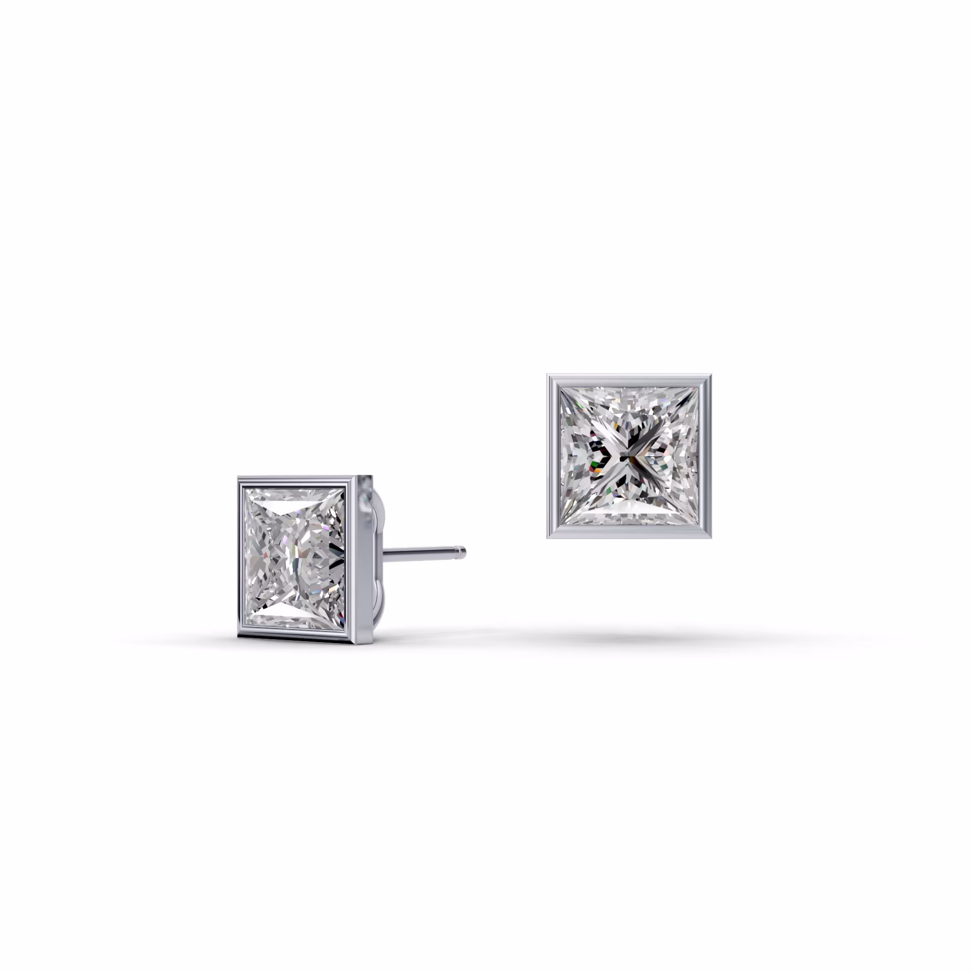 18k White Gold 4ctw Princess Cut Diamond Bezel Stud Earrings in 18k White Gold featuring 4.0 Carat Diamonds (Main View)