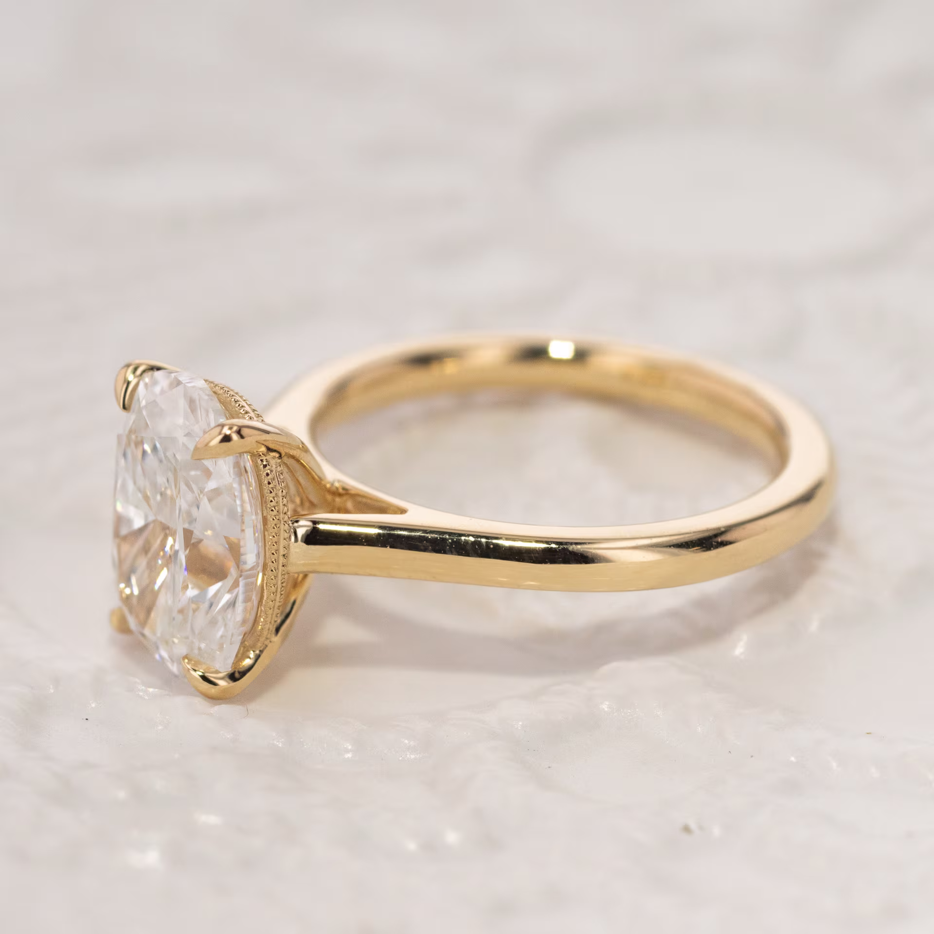 Side view of a handcrafted lab-grown diamond engagement ring made by Ada Diamonds.
