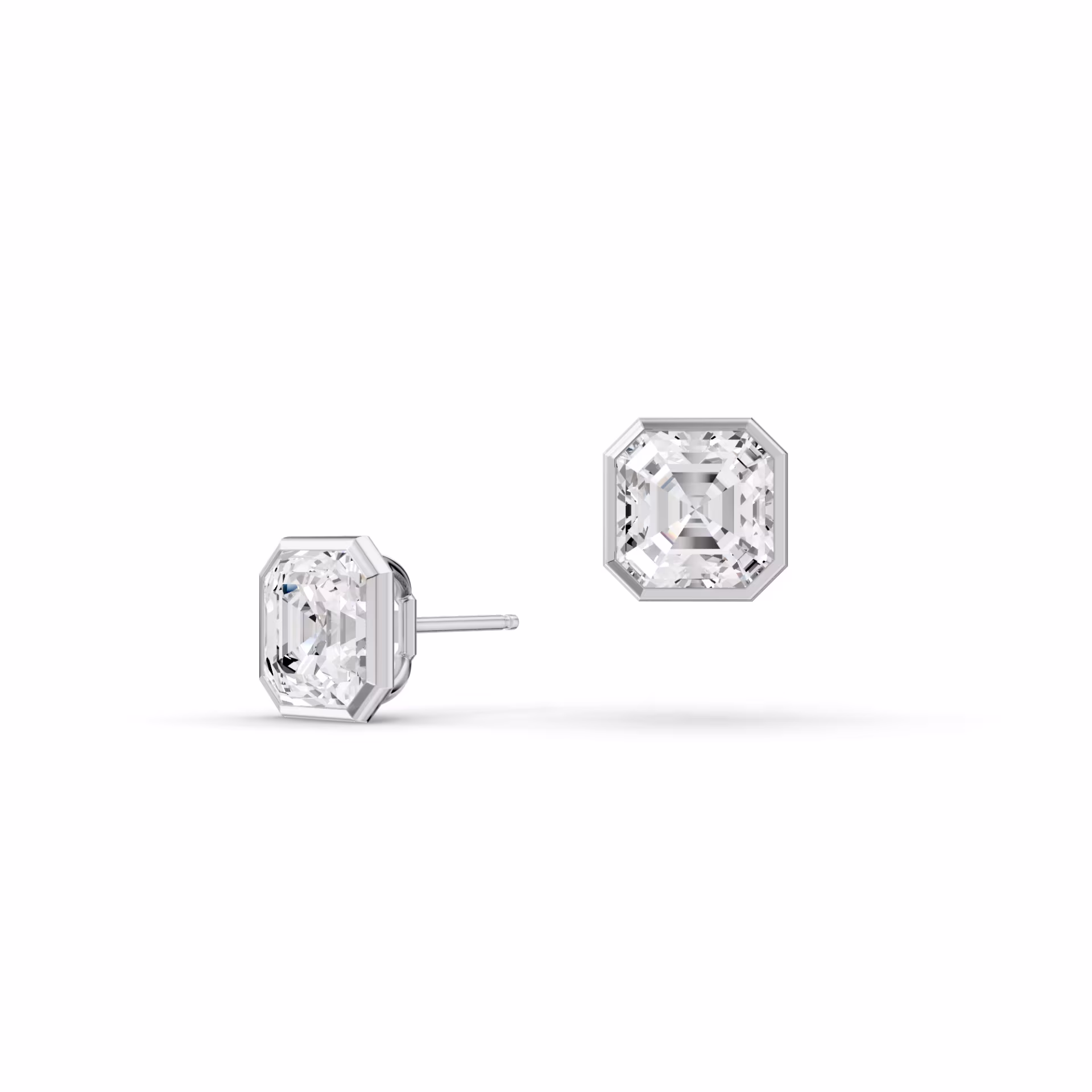 Asscher Cut Lab Diamonds in Bezel Stud Earrings