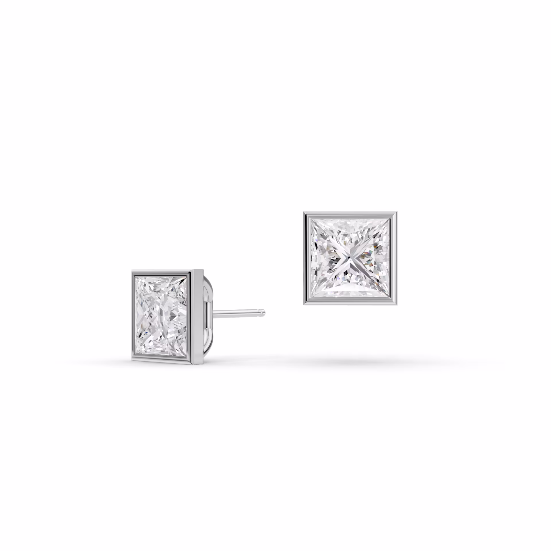 Princess Cut Lab Diamonds in Bezel Stud Earrings