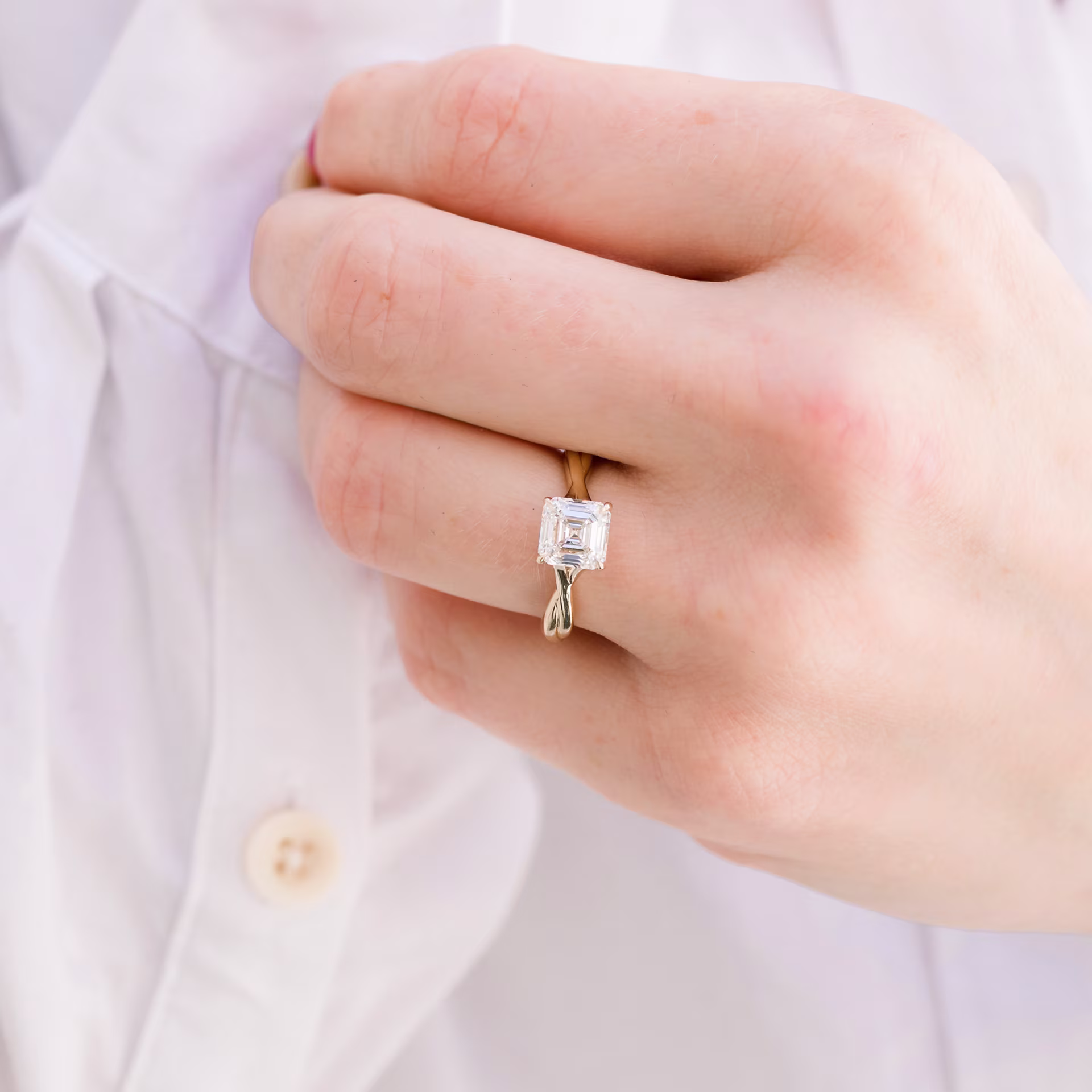 yellow gold solitaire with 1.75ct asscher lab diamond