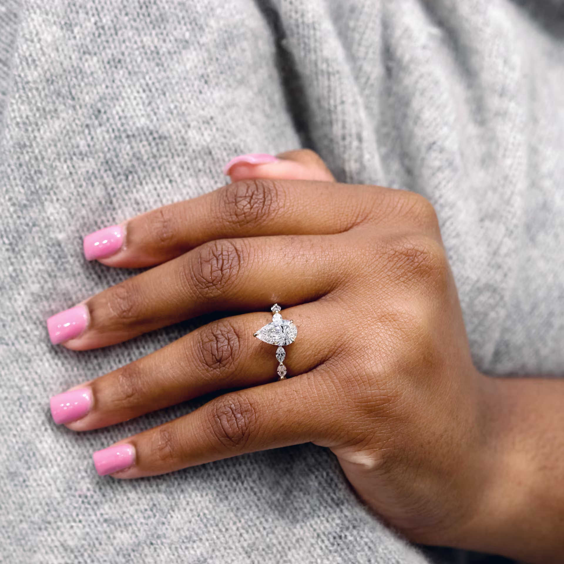 Pear cut lab diamond solitaire engagement ring