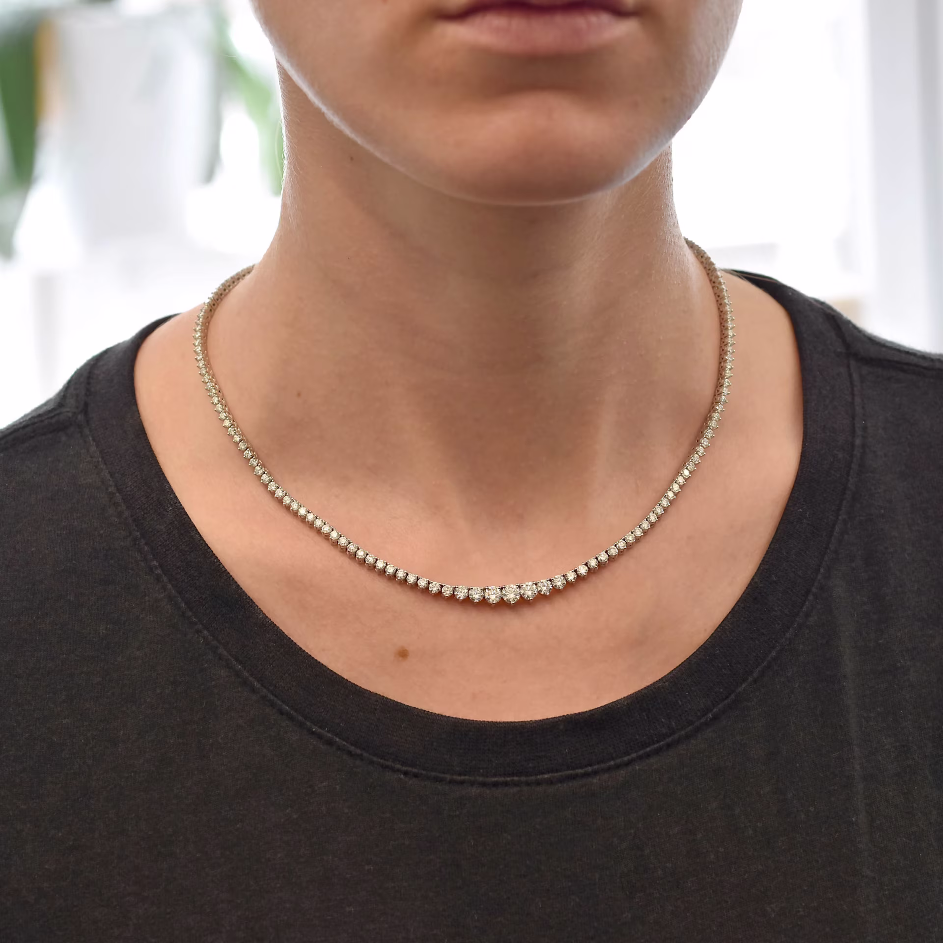 7 carat lab diamond choker necklace on model