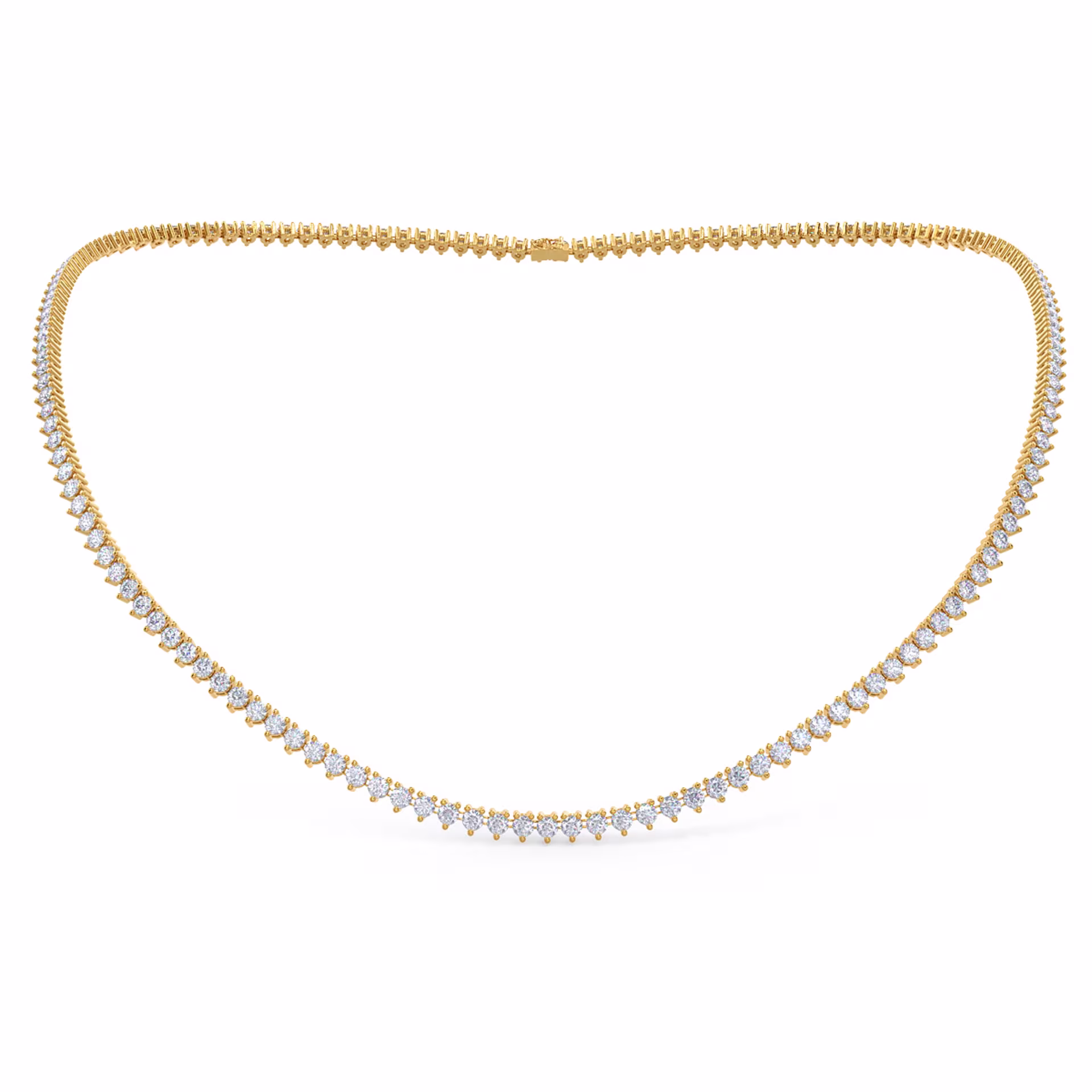 Three Prong Tennis Necklace in 14k Yellow Gold 5ctw