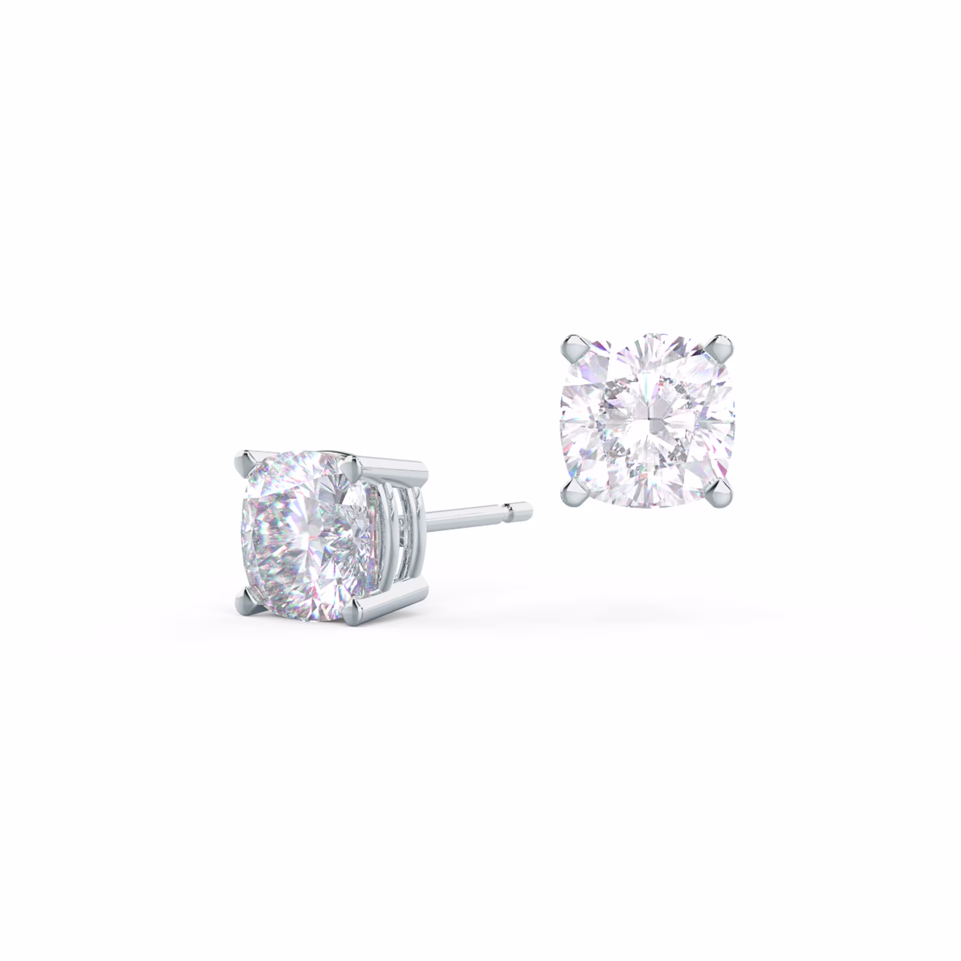 2.0 ct Lab Created Diamonds set in Platinum Cushion Cut Diamond Stud Earrings (Main View)