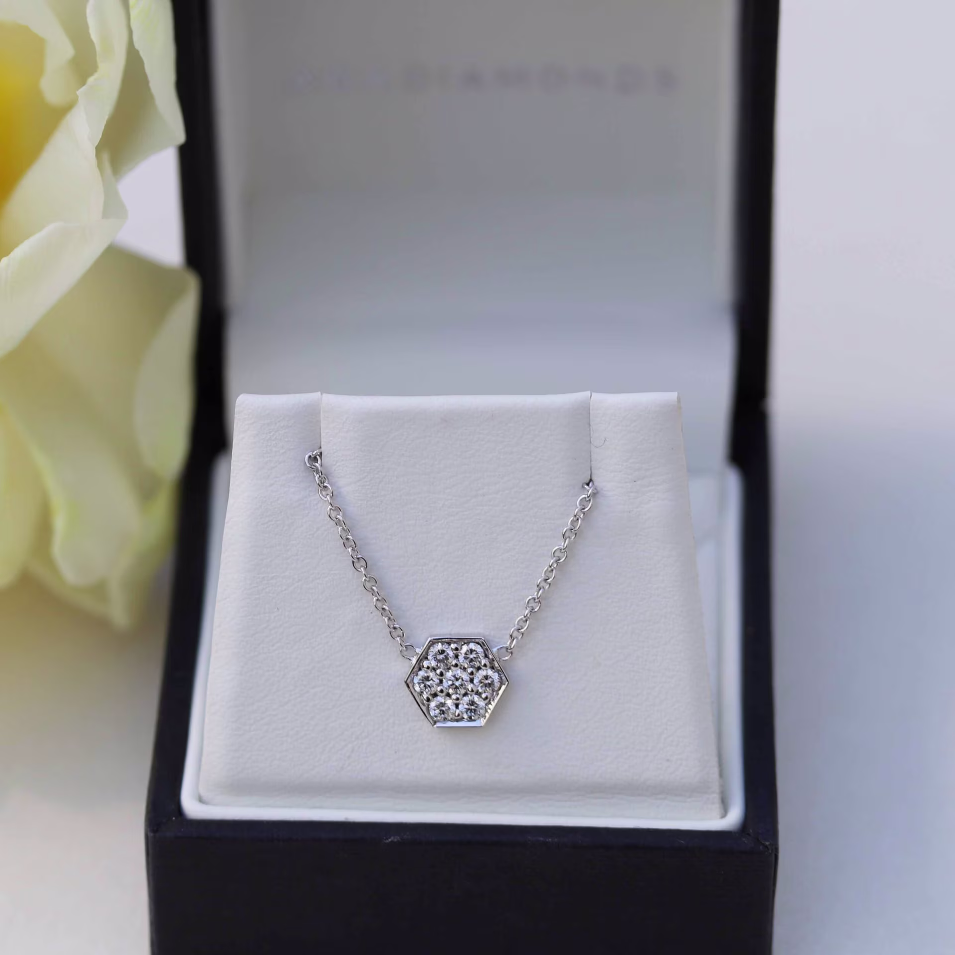 white gold carbon necklace with lab diamonds