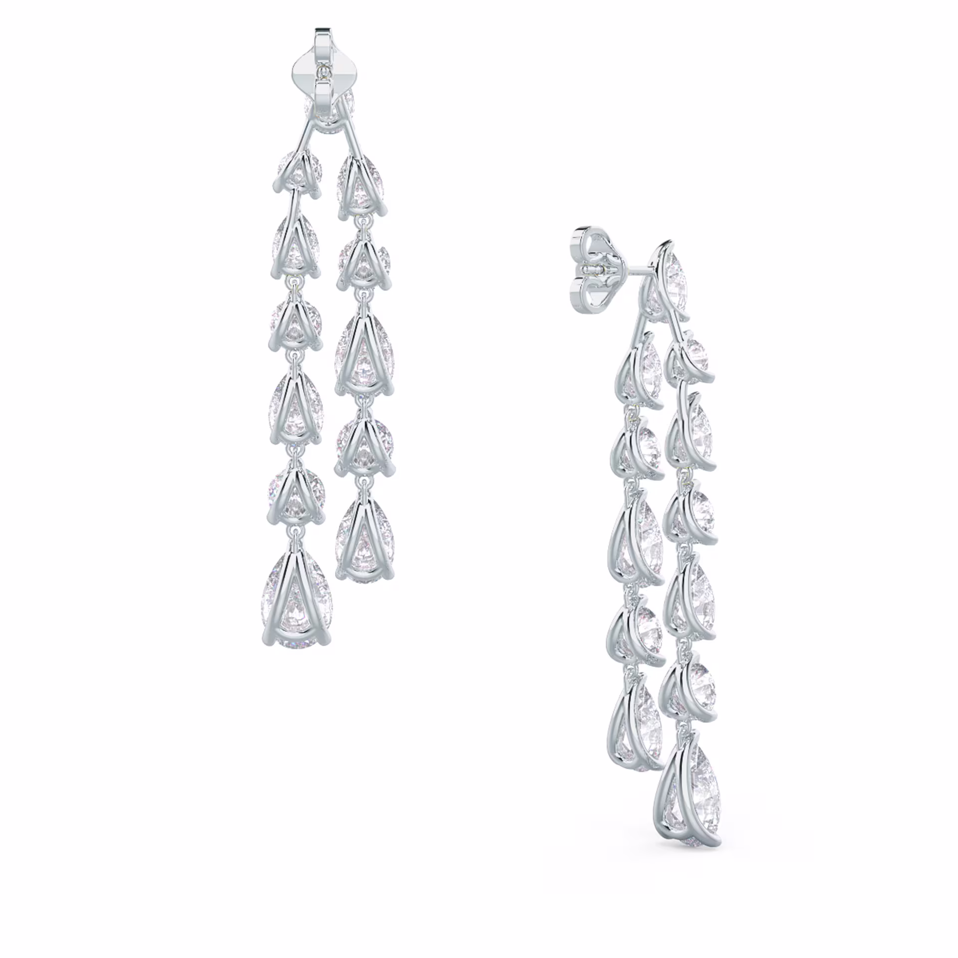Diamonds set in Platinum Round and Pear Two Strand Chandelier Earrings ()