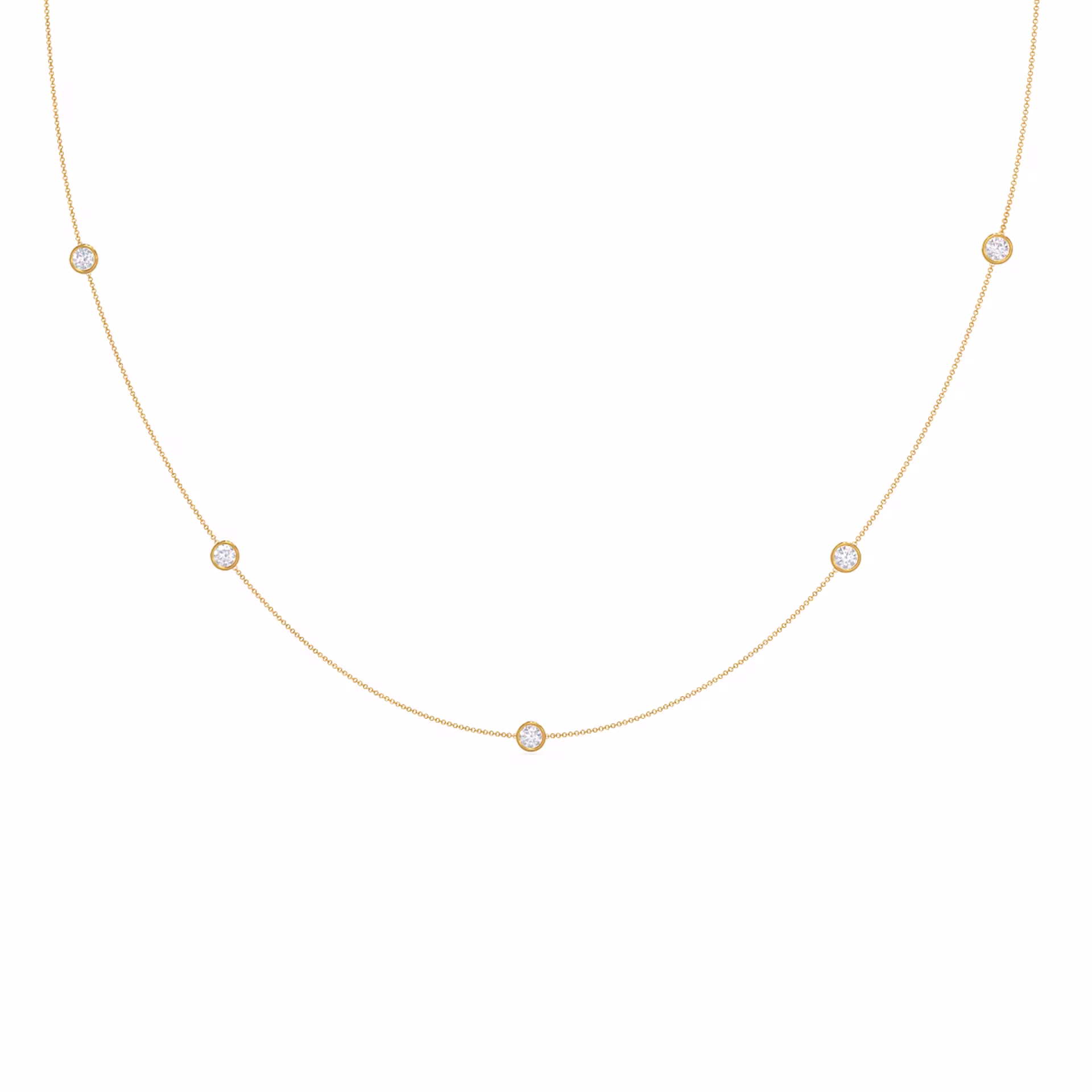Exceptional Quality Round Brilliant Lab Created Diamonds set in Yellow Gold Five Bezel Floating Cosmopolitan Necklace (Main View)