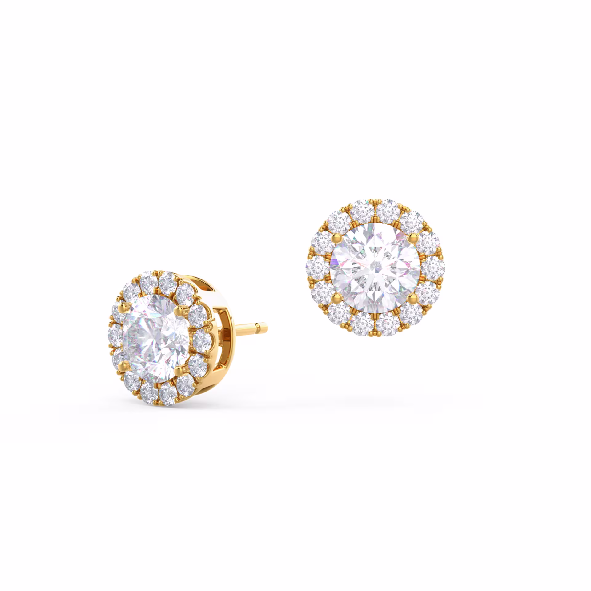 Round Brilliant Lab Diamonds set in Yellow Gold Diamond Single Halo Round Stud Earrings (Main View)
