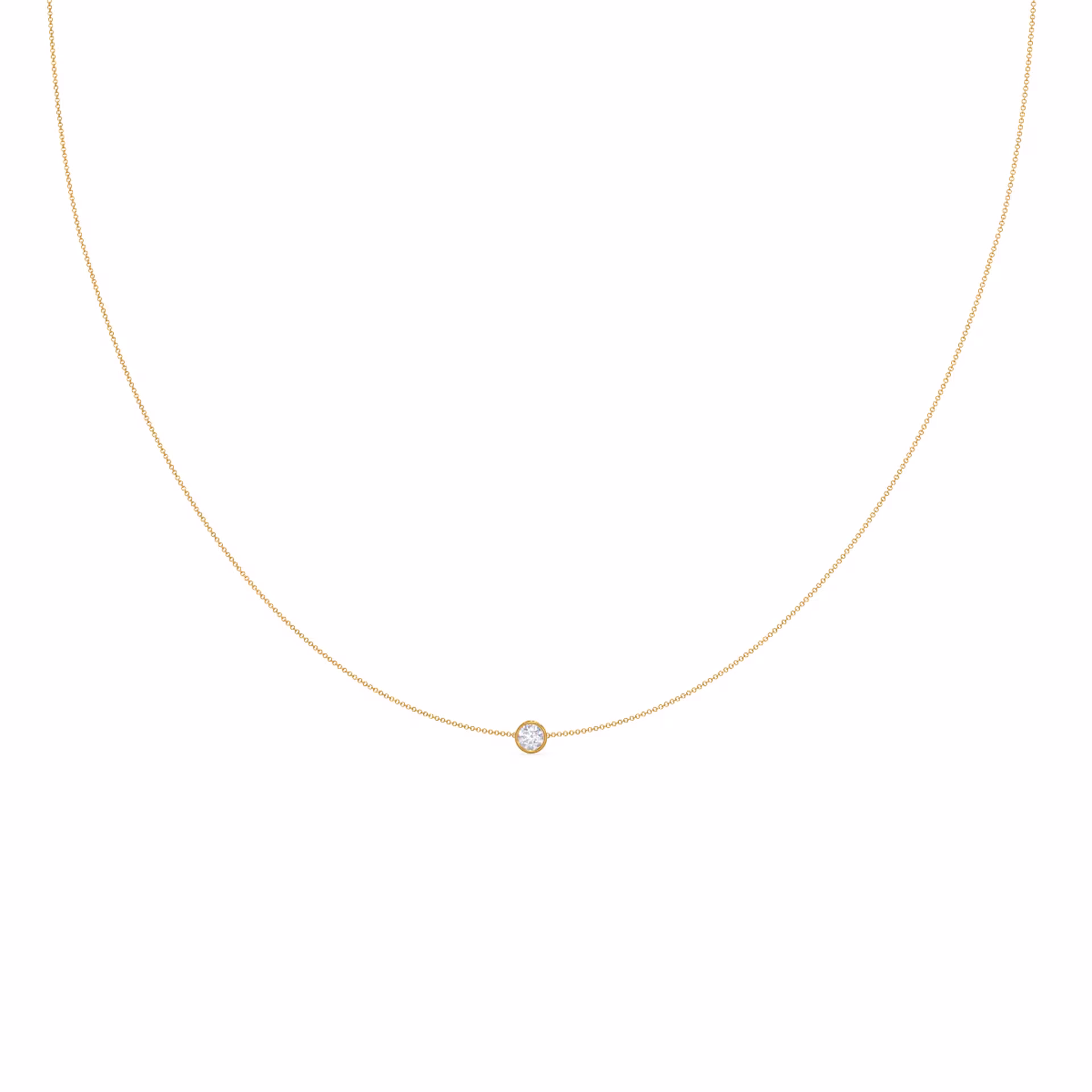 Yellow gold single bezel floating cosmopolitan necklace made with man made diamonds ADA Diamonds design number 039