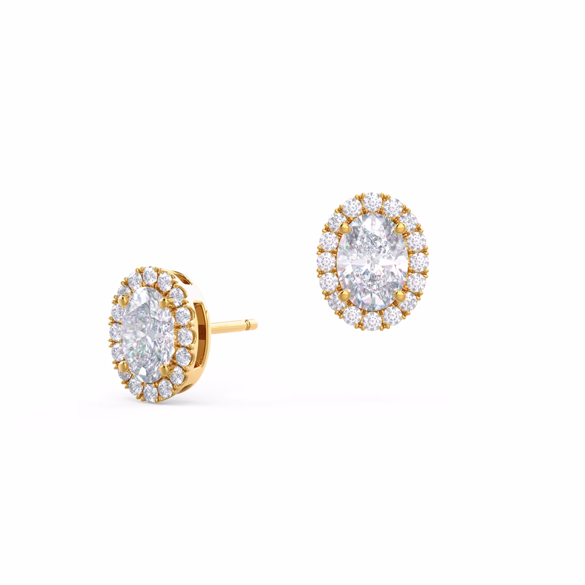 Diamonds set in Yellow Gold Heavenly Halo Oval Studs (Main View)