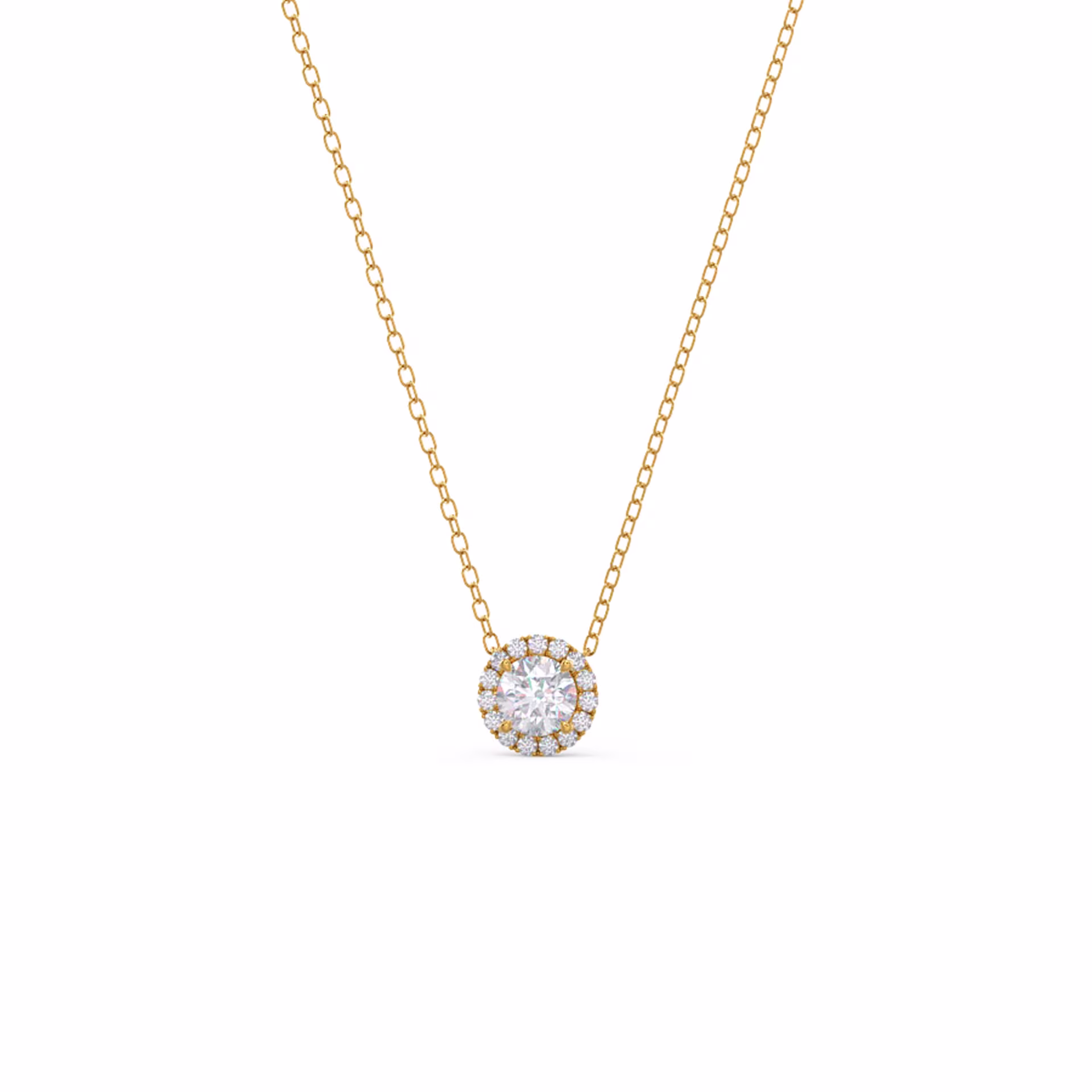 Yellow Gold Single Halo Round Diamond Pendant featuring Round Diamonds (Main View)