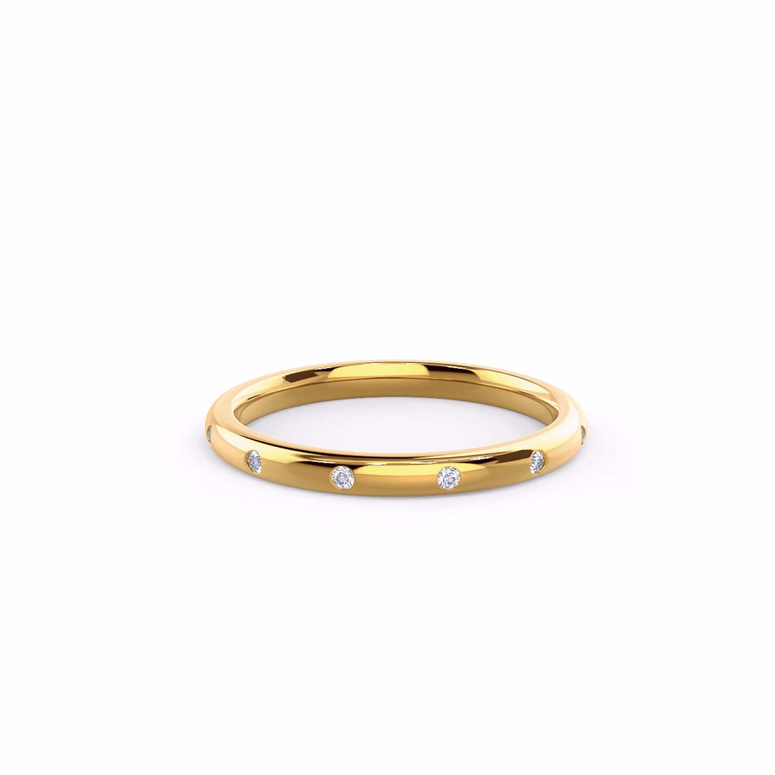 18k Yellow Gold Petite Rounded Flush Set Half Band featuring 0.05 ctw Man Made Diamonds (Main View)