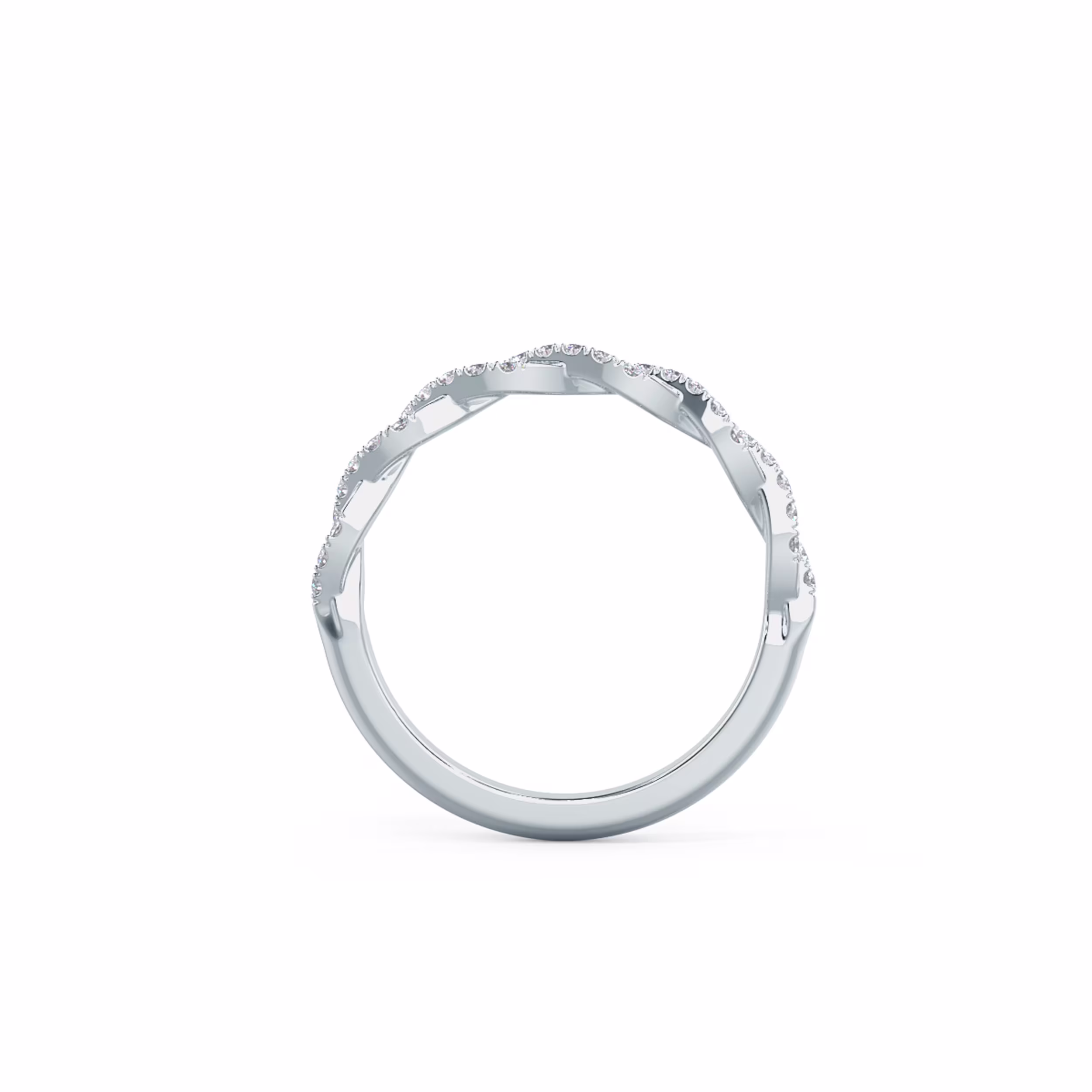 0.2 Carat Round Created Diamonds set in 18k White Gold Infinity Twisting Full Half Band (Profile View)