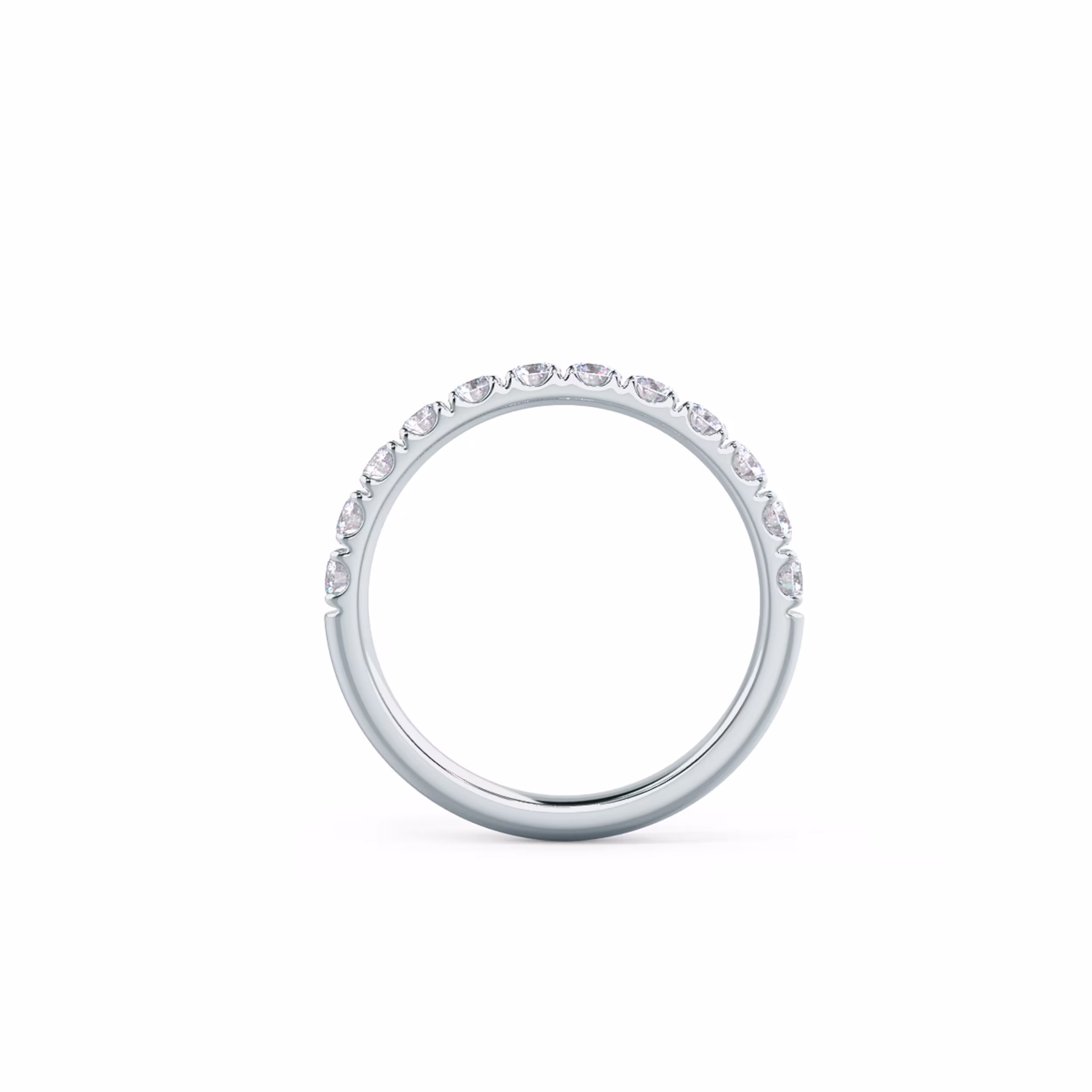 0.6 Carat Round Diamonds set in 18k White Gold U Pavé Half Band (Profile View)