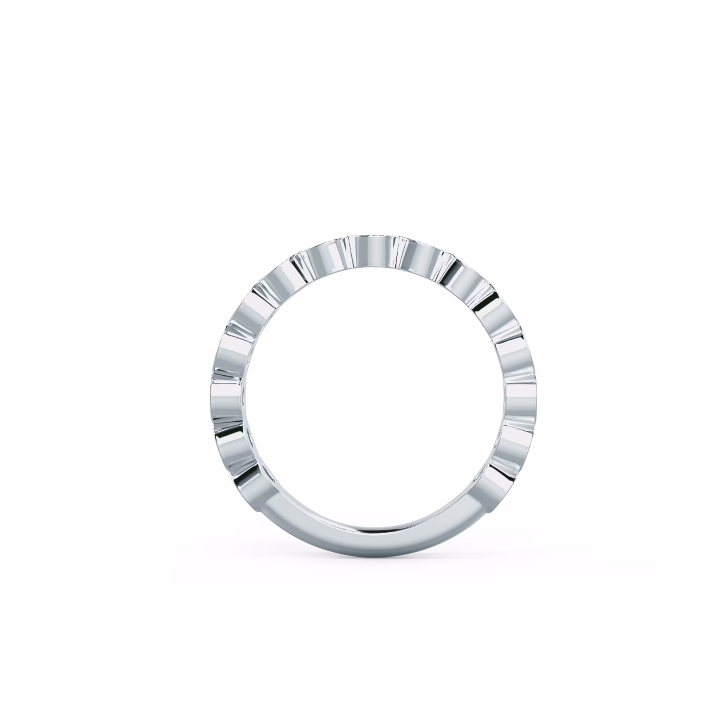 0.75 Carat Round Diamonds set in 18k White Gold Bezel Three Quarter Band (Profile View)