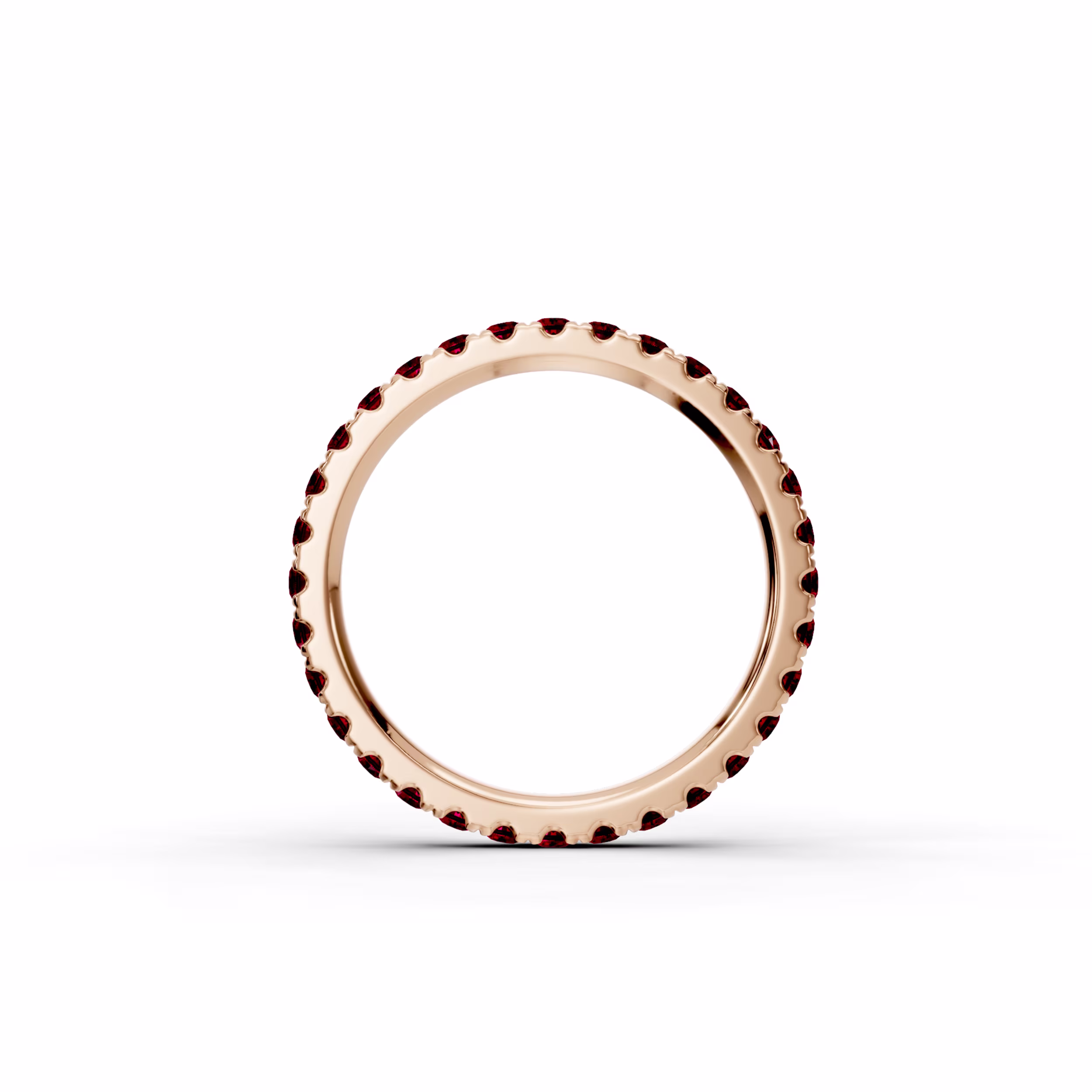 Exceptional Quality Round Ruby U Pavé Eternity Band in 14k Rose Gold(Profile View)