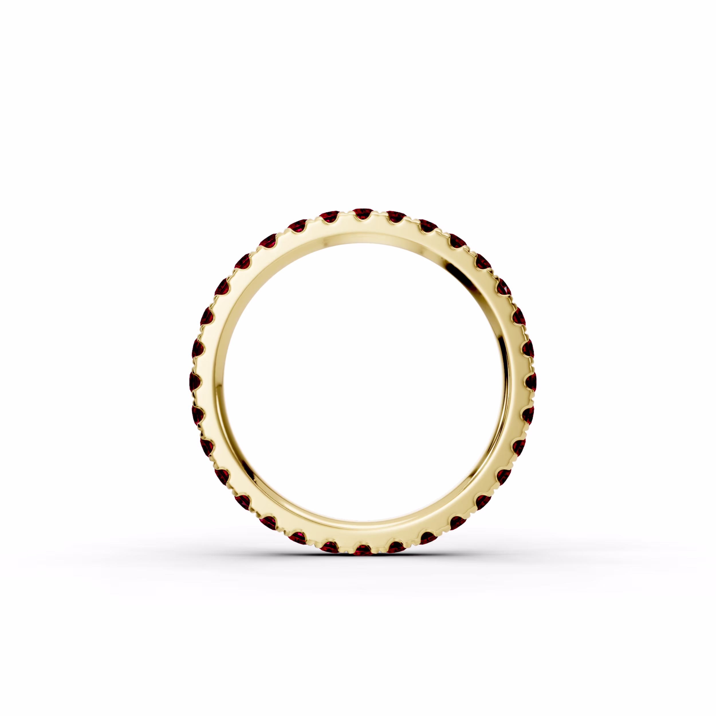 Round Ruby U Pavé Eternity Band in 14k Yellow Gold(Profile View)